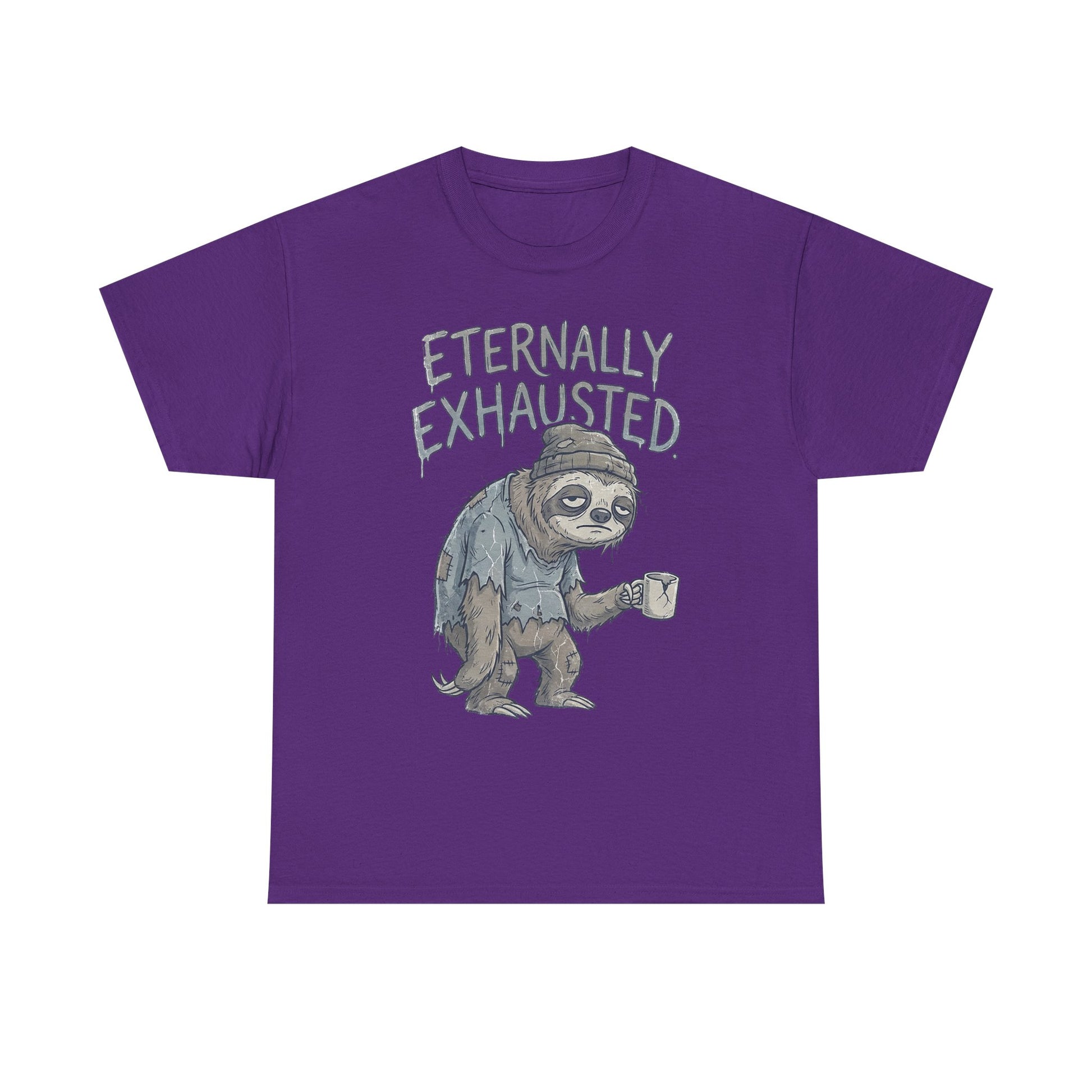 T-Shirt — 'Eternally Exhausted' Sloth Graphic Tee (Funny Coffee Lover Gift)