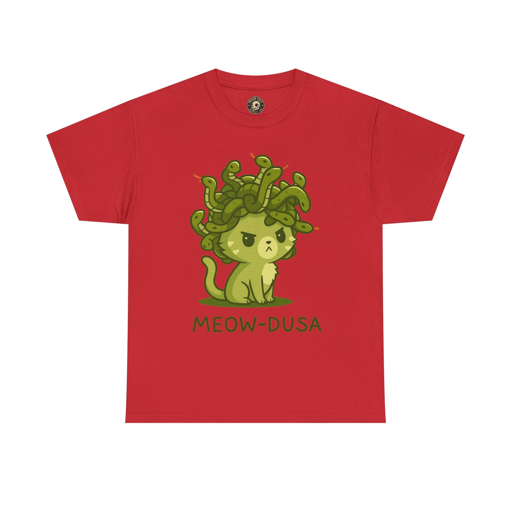Meow-dusa Funny Cat Medusa T-Shirt – Gildan 5000 Heavy Cotton Tee
