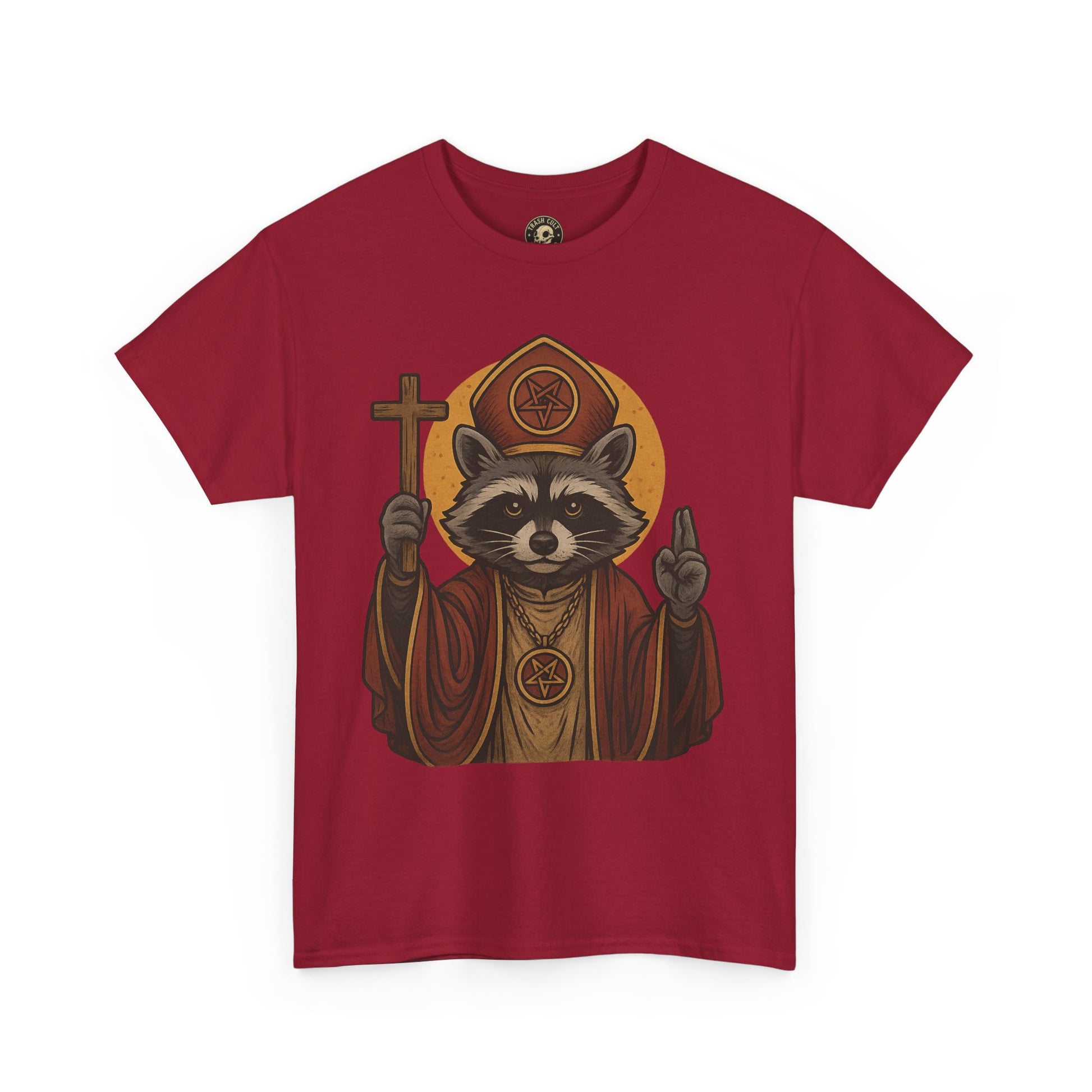 Holy Raccoon Pope Shirt – Funny Cult Priest Graphic Tee – Gildan 5000 Unisex