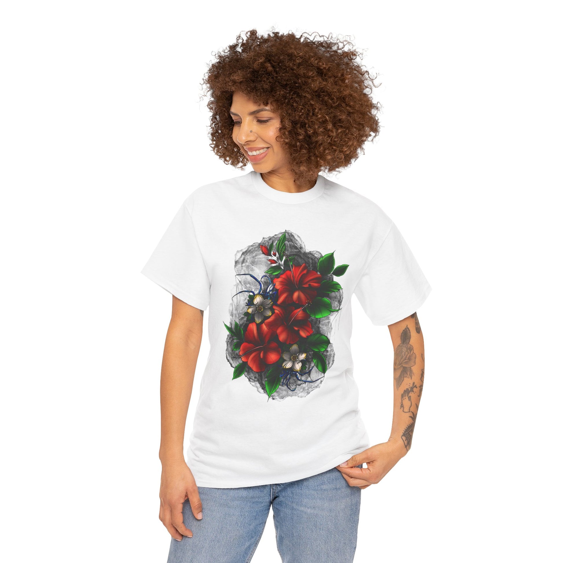 Crimson Bloom Tattoo T-Shirt – Lara Davenport x Trash Cult Supply Co. Collab (Gildan 5000)