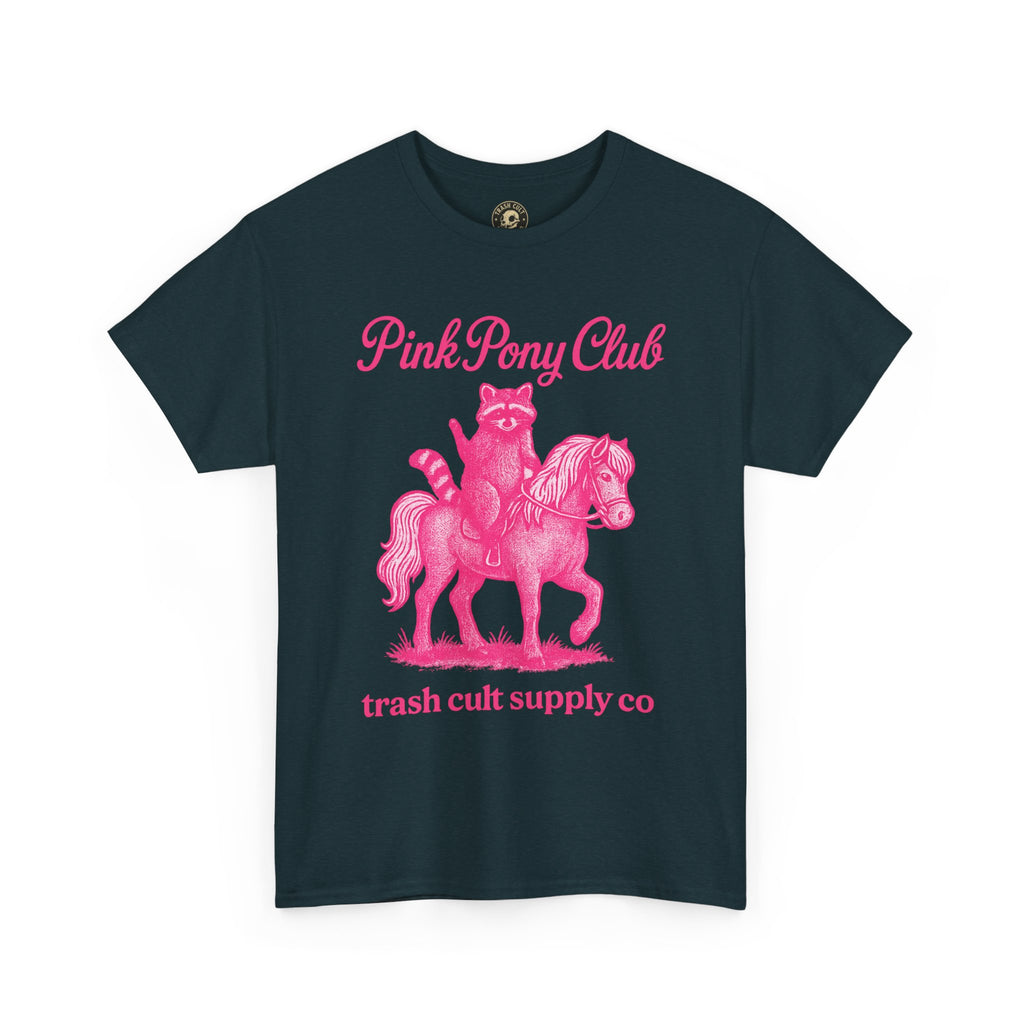 Pink Pony Club Raccoon Riding Pony Shirt – Vintage Hot Pink Halftone Tee by Trash Cult Supply Co
