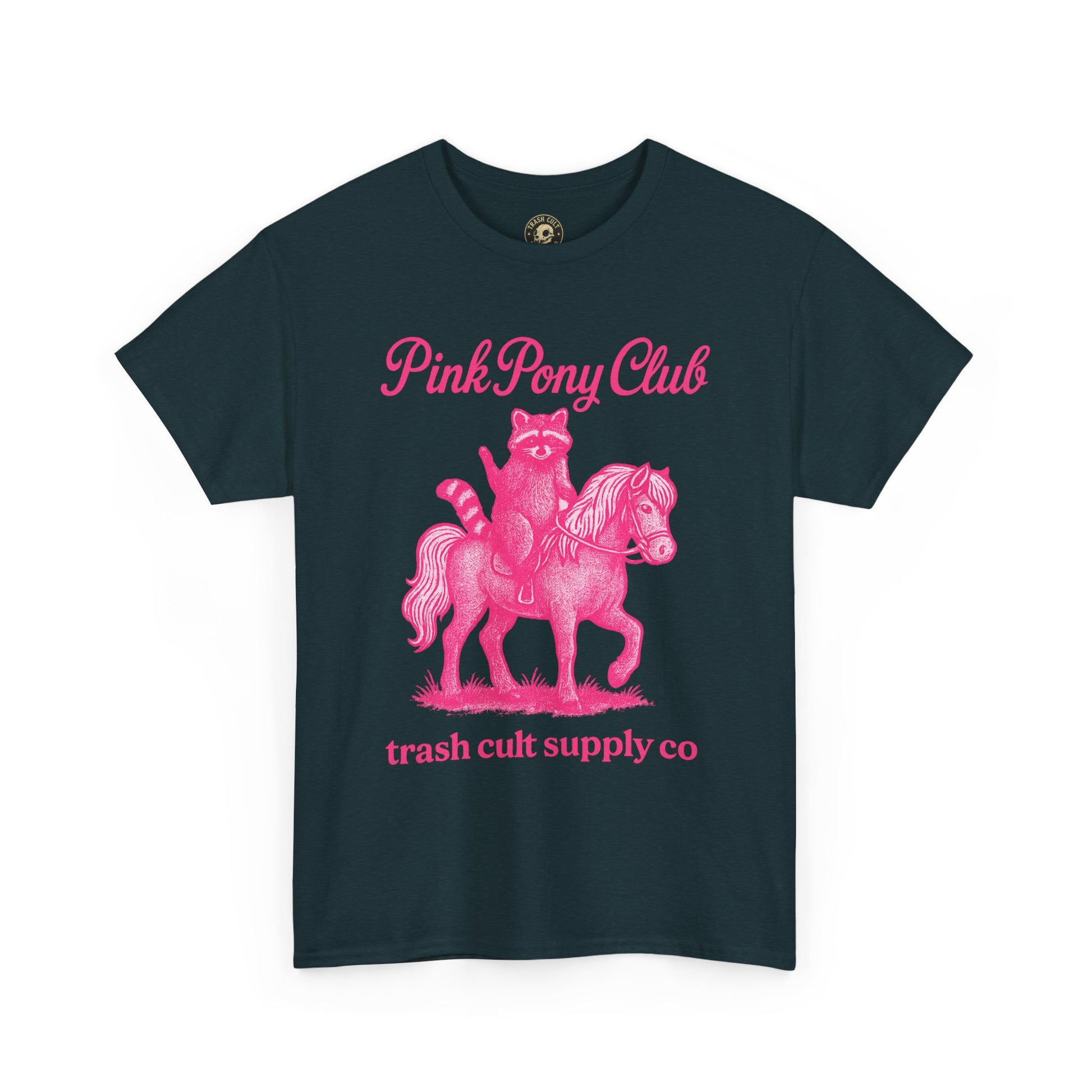 Pink Pony Club Raccoon Riding Pony Shirt – Vintage Hot Pink Halftone Tee by Trash Cult Supply Co