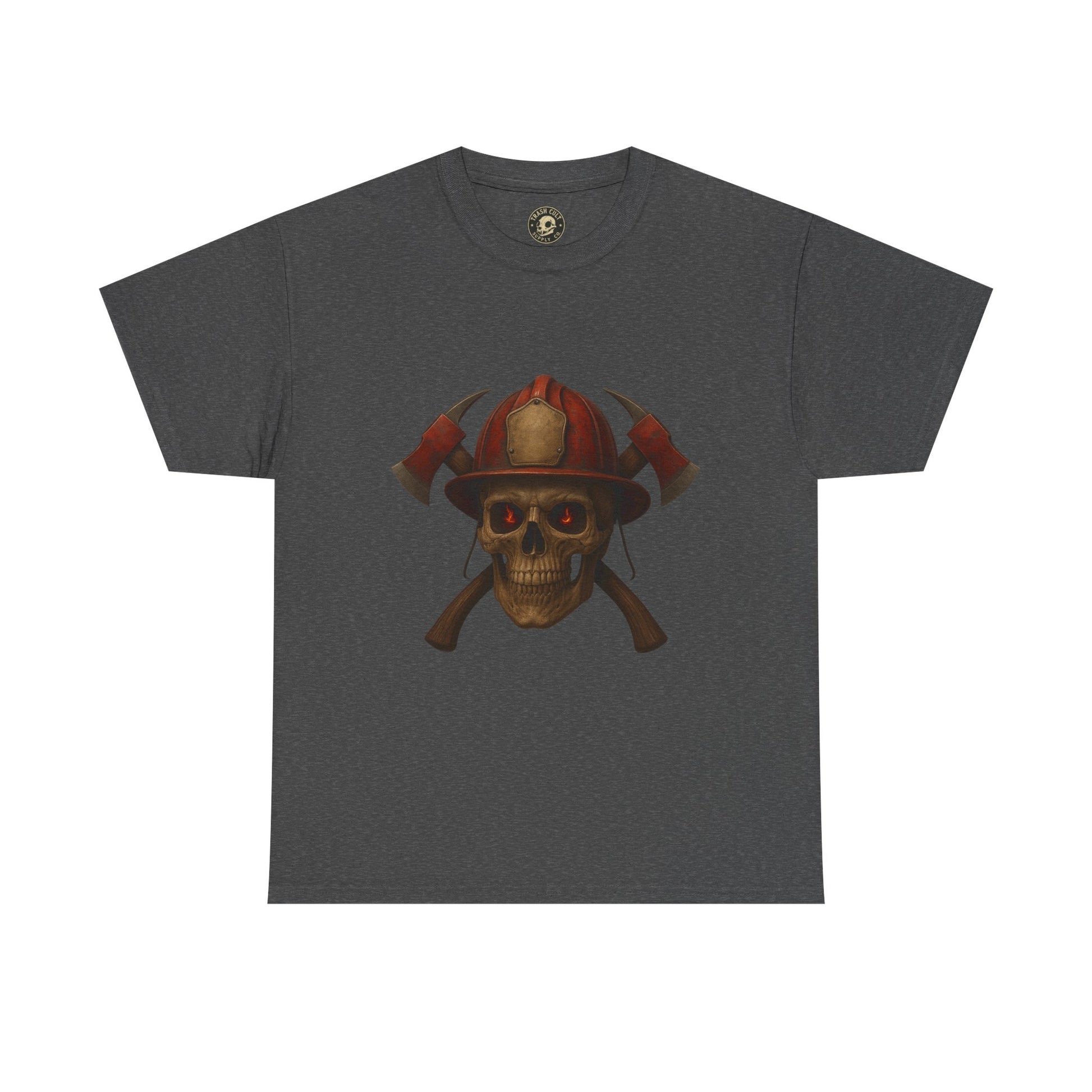 Skull Firefighter Tee, Unisex Heavy Cotton Shirt, Firefighter Gift, Halloween Costume T-Shirt, Unique Graphic Tee, Casual Wear