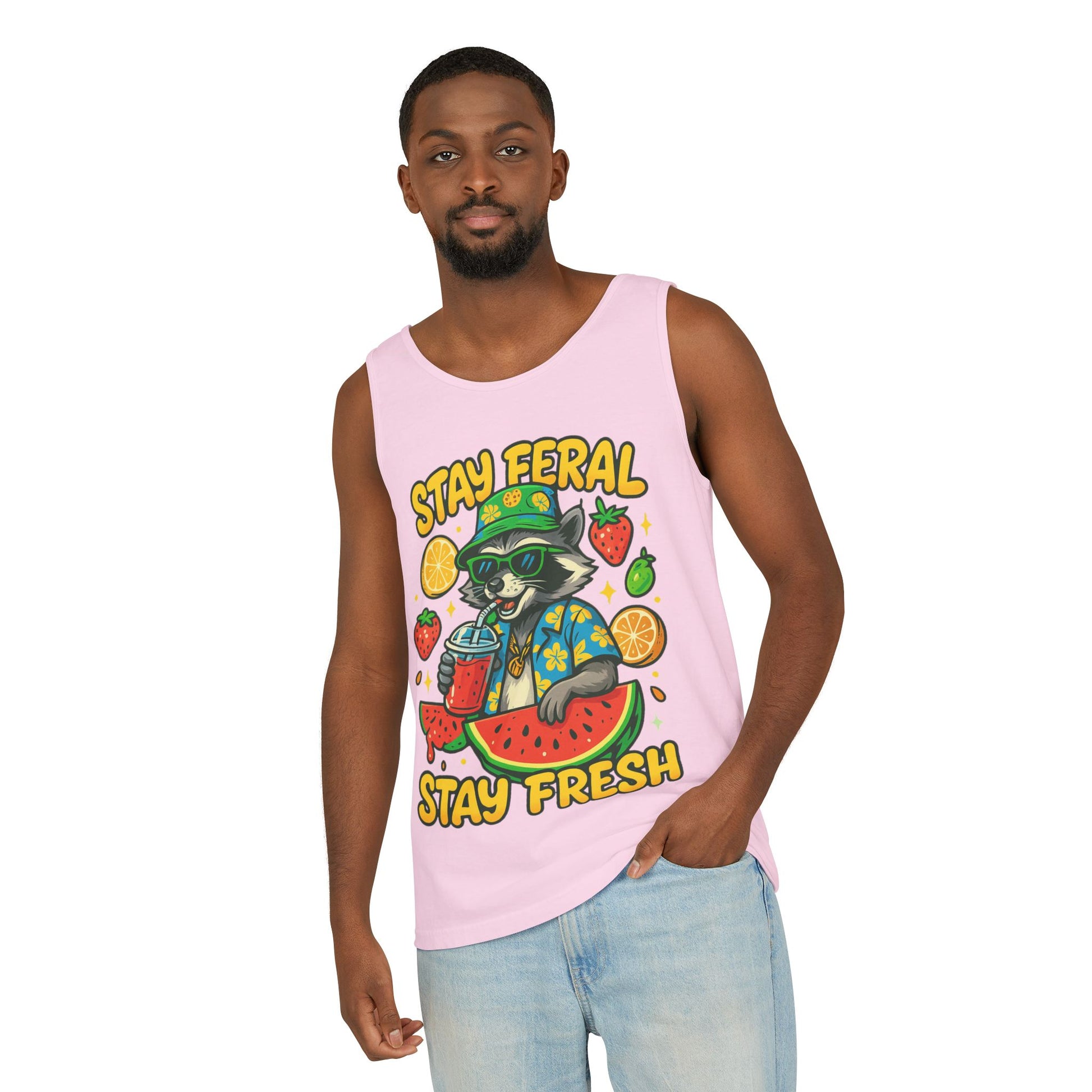 Stay Feral Stay Fresh Tank Top, Summer Apparel, Unisex Graphic Tee, Beachwear, Fun Gift for Animal Lovers