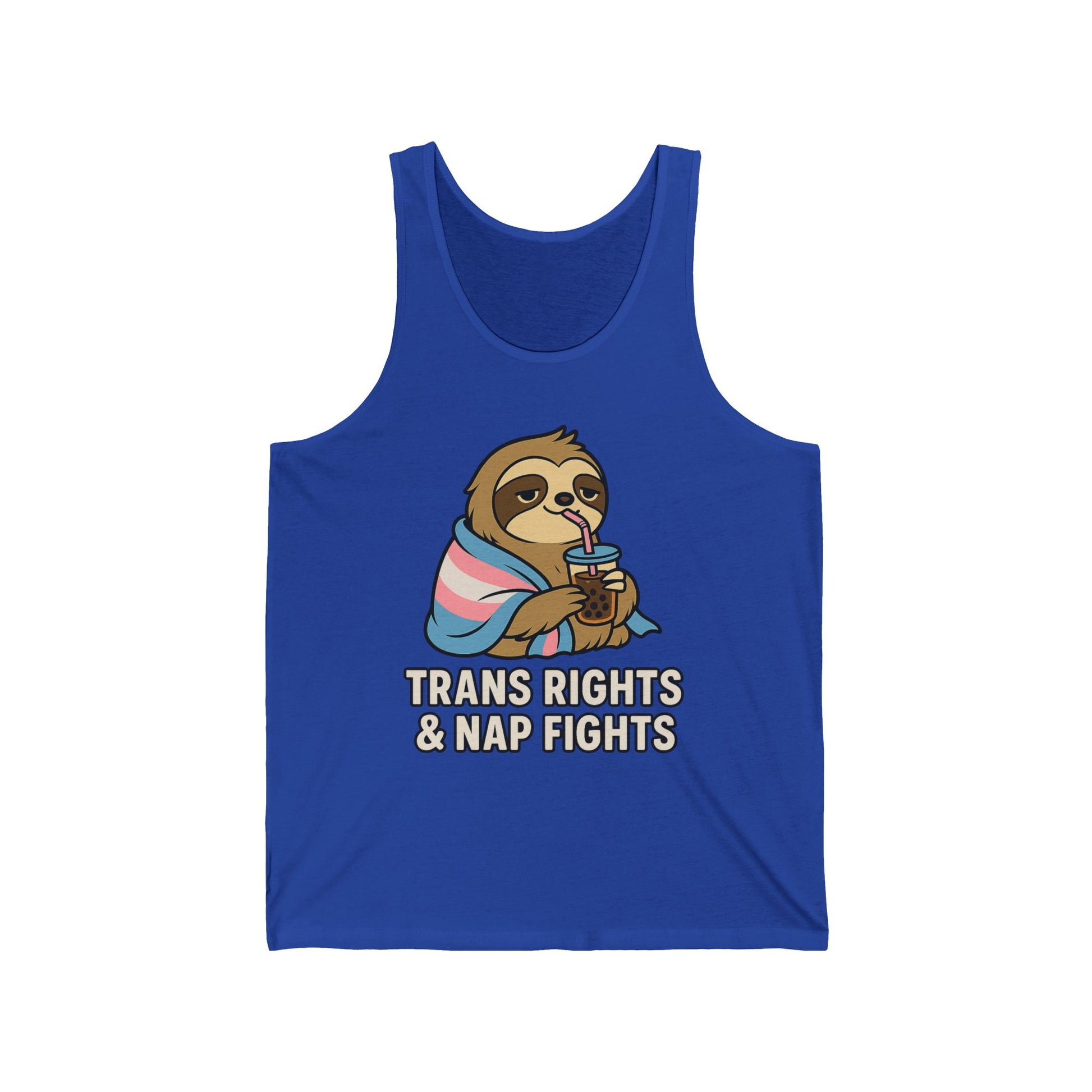 Trans Rights & Nap Fights – Cute Sloth Unisex Jersey Tank Top | LGBTQIA+ Pride Shirt