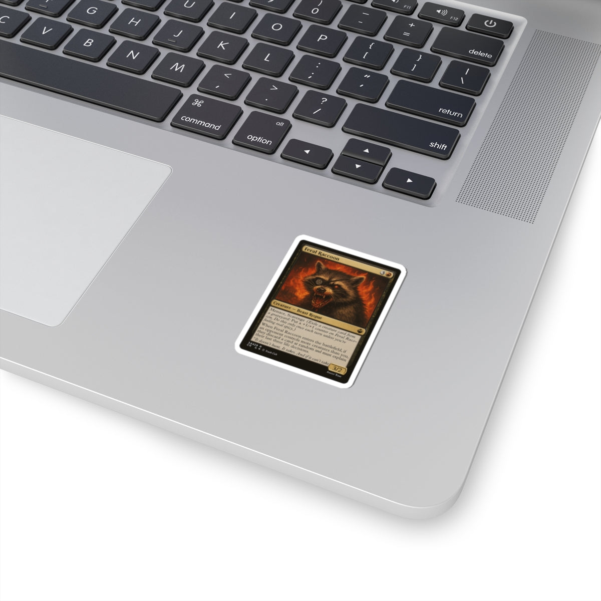 Feral Raccoon Magic Card Sticker – Funny MTG-Inspired Kiss Cut Sticker, Trash Cult Creature Card, Chaotic Beast Rogue