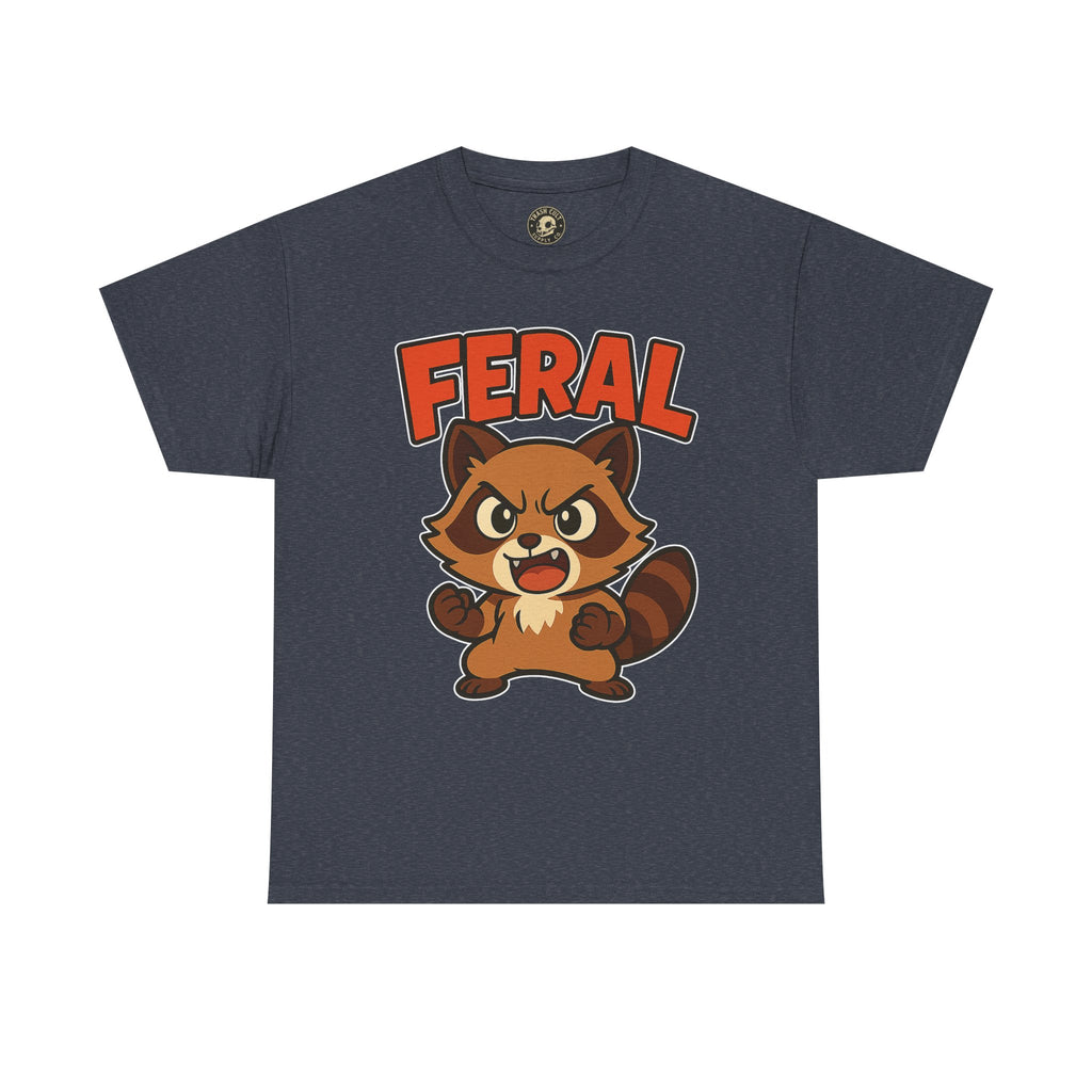 Feral Cartoon Tee - Unisex Heavy Cotton Shirt, Cute Graphic, Animal Lovers Gift, Casual Wear, Fun T-Shirt for Kids & Adults