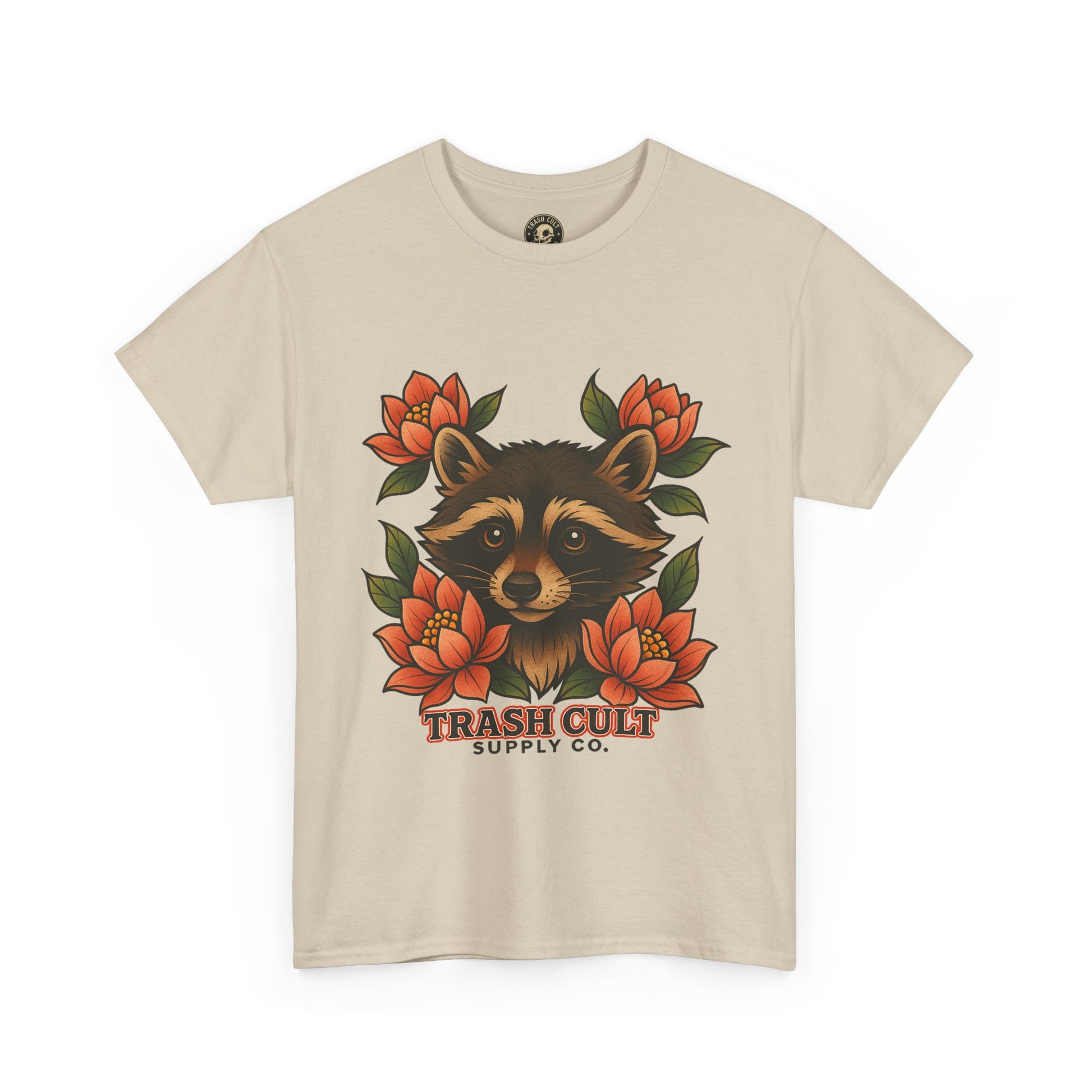 Neo-Traditional Raccoon & Lotus Tattoo Shirt – Trash Cult Supply Co. – Gildan 5000