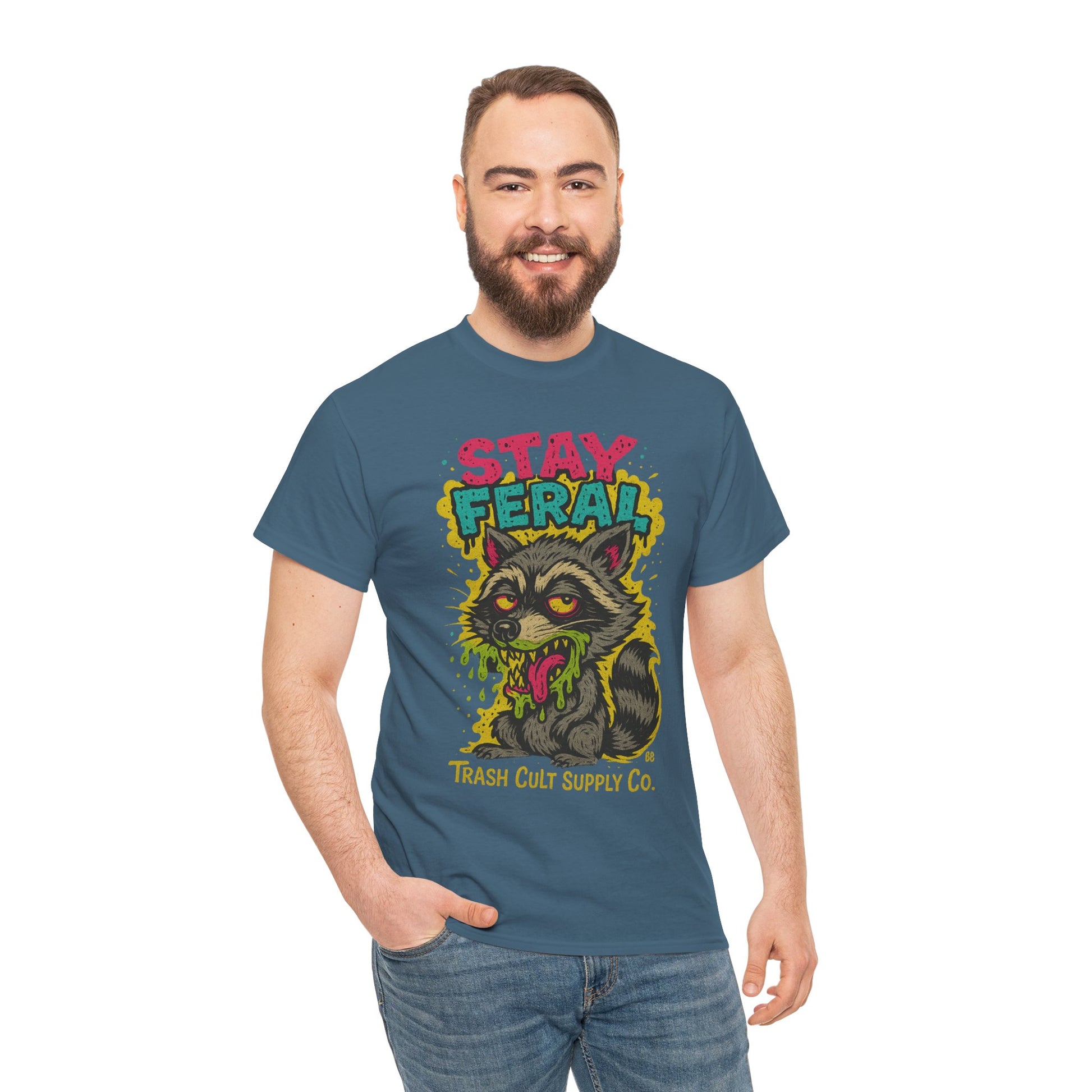 Stay Feral Raccoon Lowbrow Tee – Trash Cult Supply Co. | Gildan 5000