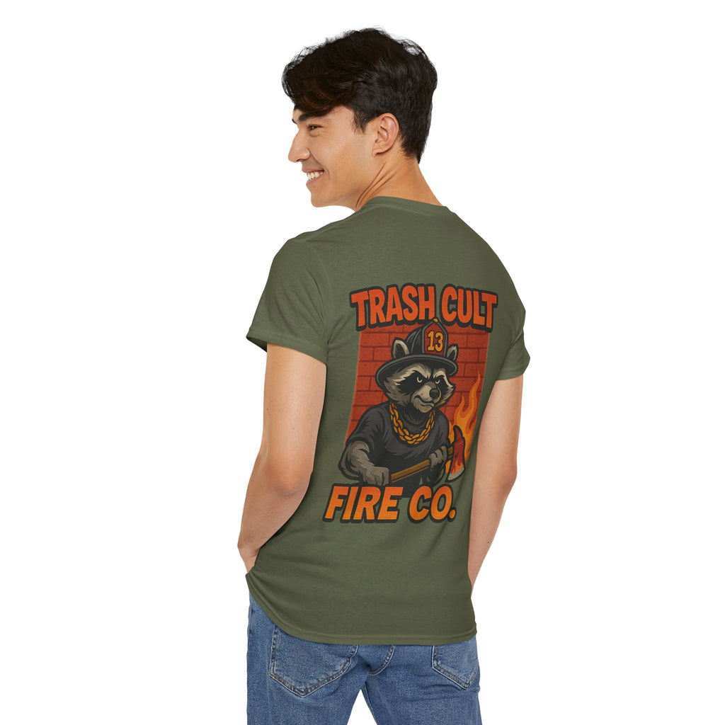 Trash Cult Fire Co. Unisex Tee - Quirky Raccoon Design, Fun Gift, Casual Wear, Firefighter Humor, Unique Apparel