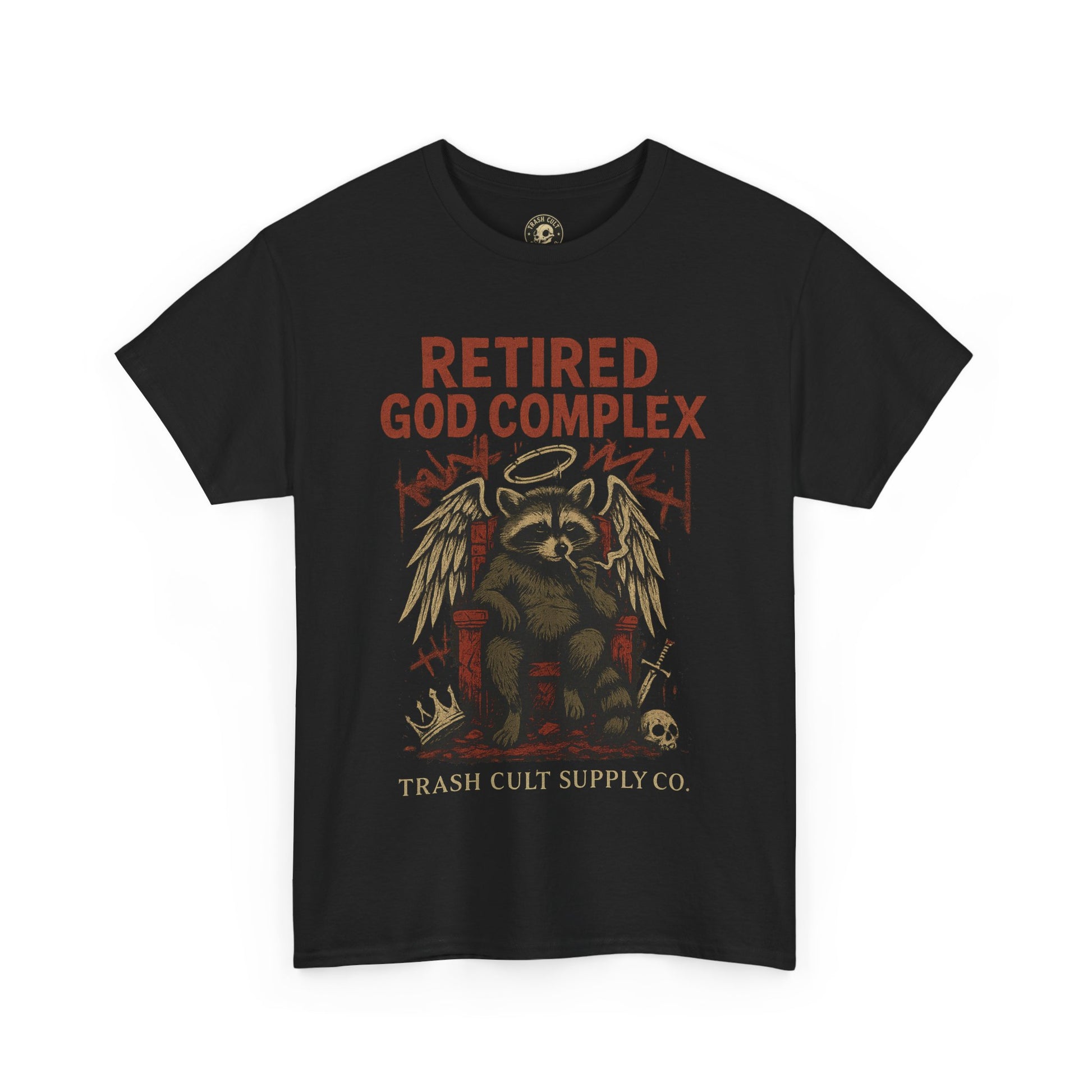 Retired God Complex Raccoon Shirt – Trash Cult Supply Co Grunge Angelcore Graphic Tee