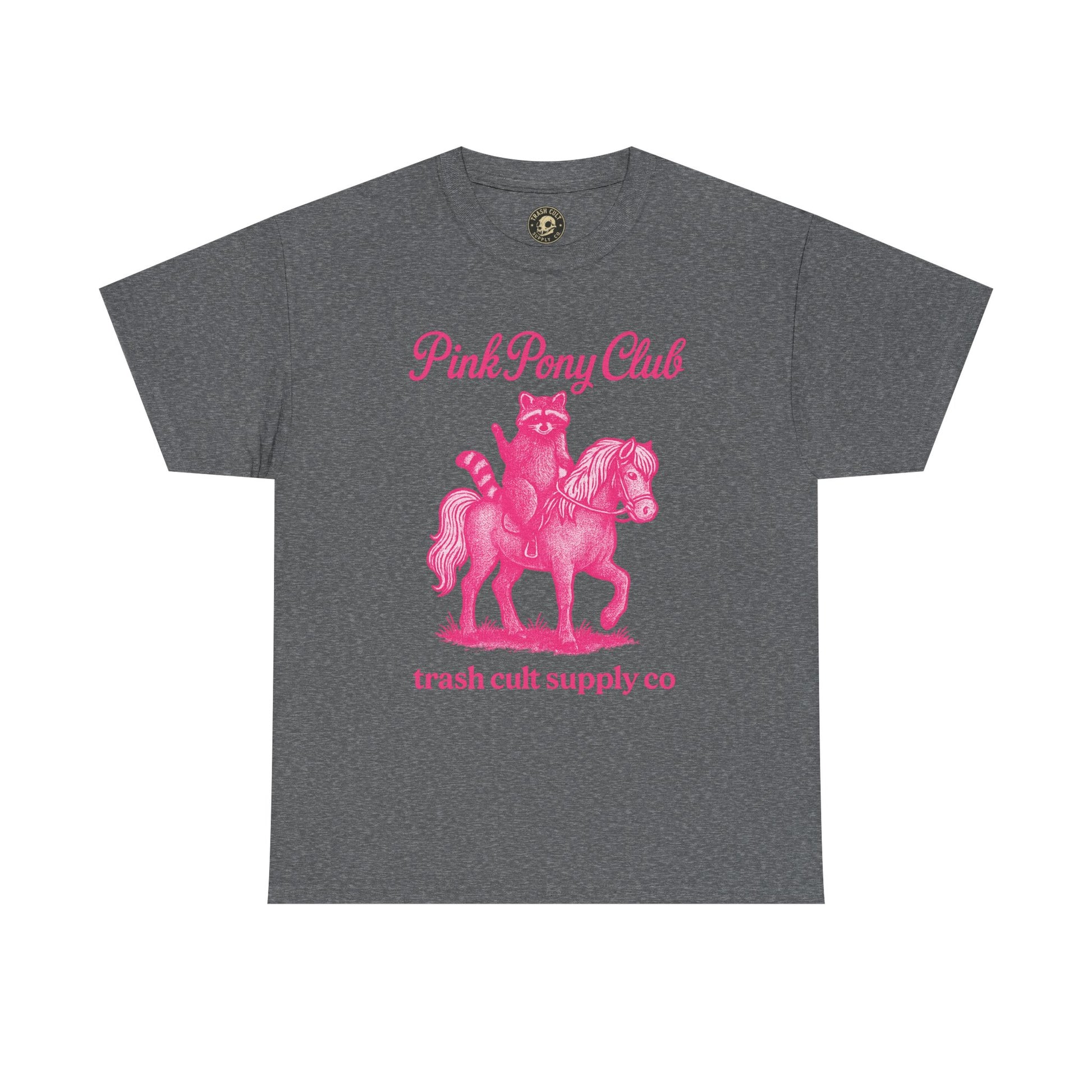 Pink Pony Club Raccoon Riding Pony Shirt – Vintage Hot Pink Halftone Tee by Trash Cult Supply Co