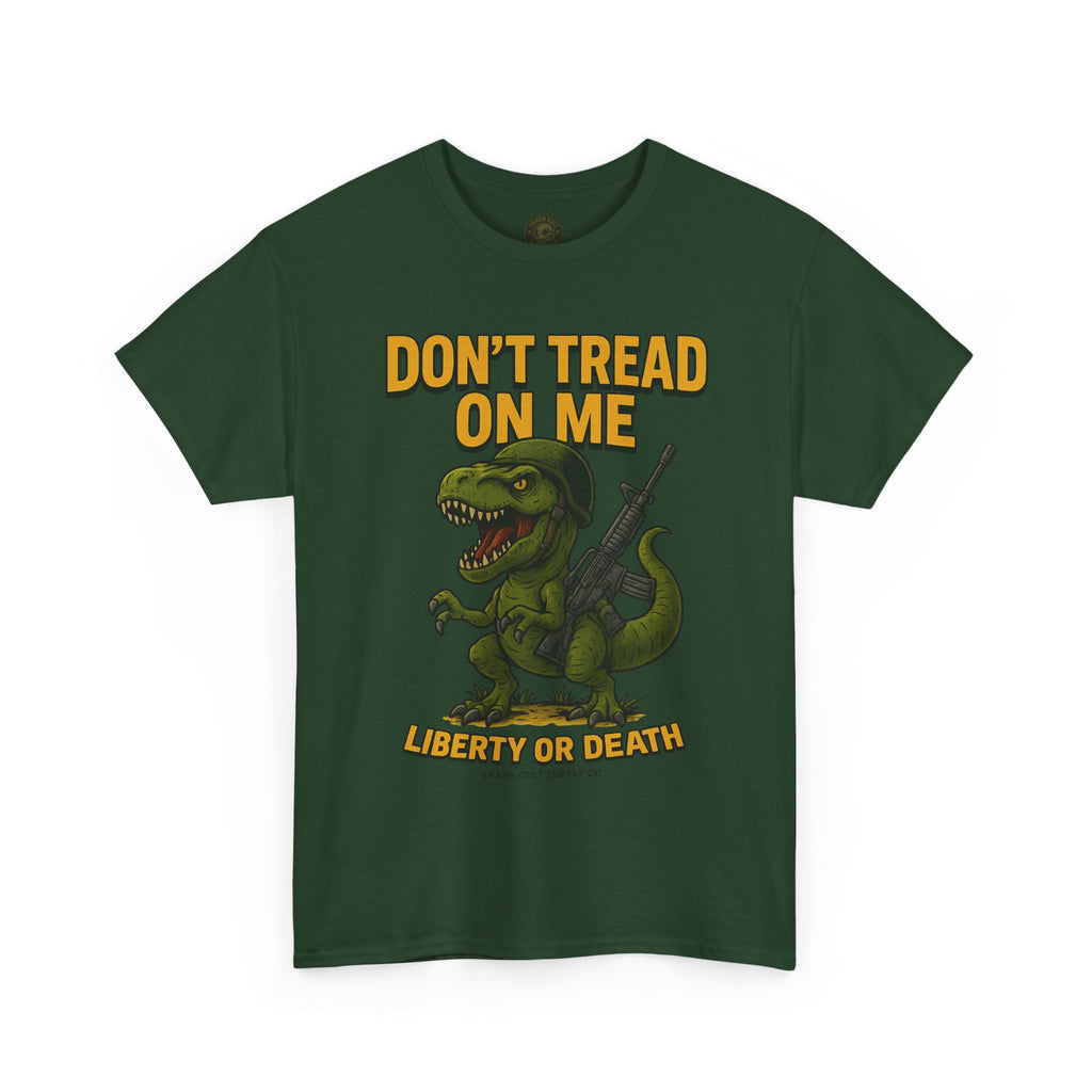 Don’t Tread On Me T-Rex T-Shirt – Liberty or Death Graphic | Trash Cult Supply Co. | Gildan 5000 Heavy Cotton