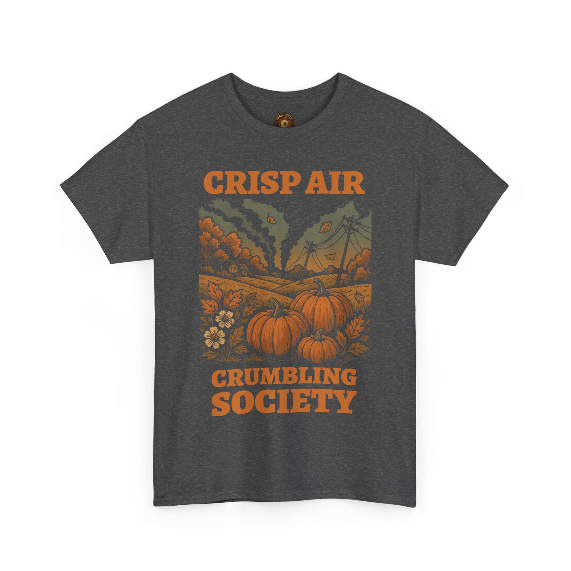 Crisp Air Crumbling Society Shirt – Dystopian Fall Pumpkin Tee – Fall of Humanity Collection – Trash Cult Supply Co.
