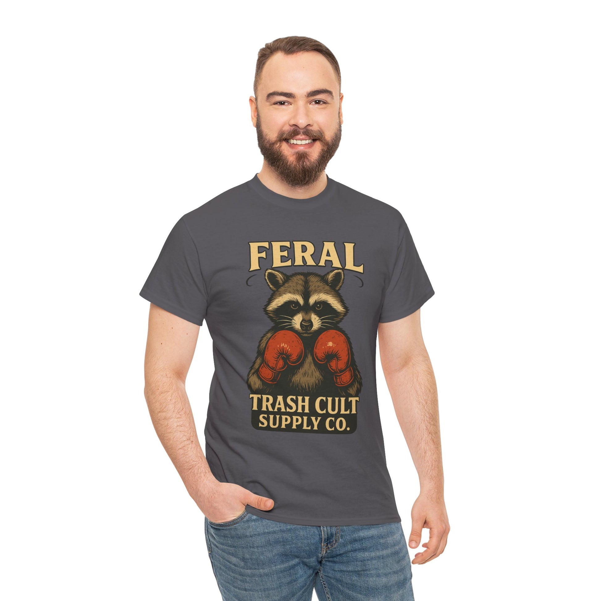 Feral Raccoon Tee - Unisex Heavy Cotton Tee, Cute Animal Shirt, Trendy Graphic Tee, Fun Gift for Animal Lovers, Casual Everyday Wear