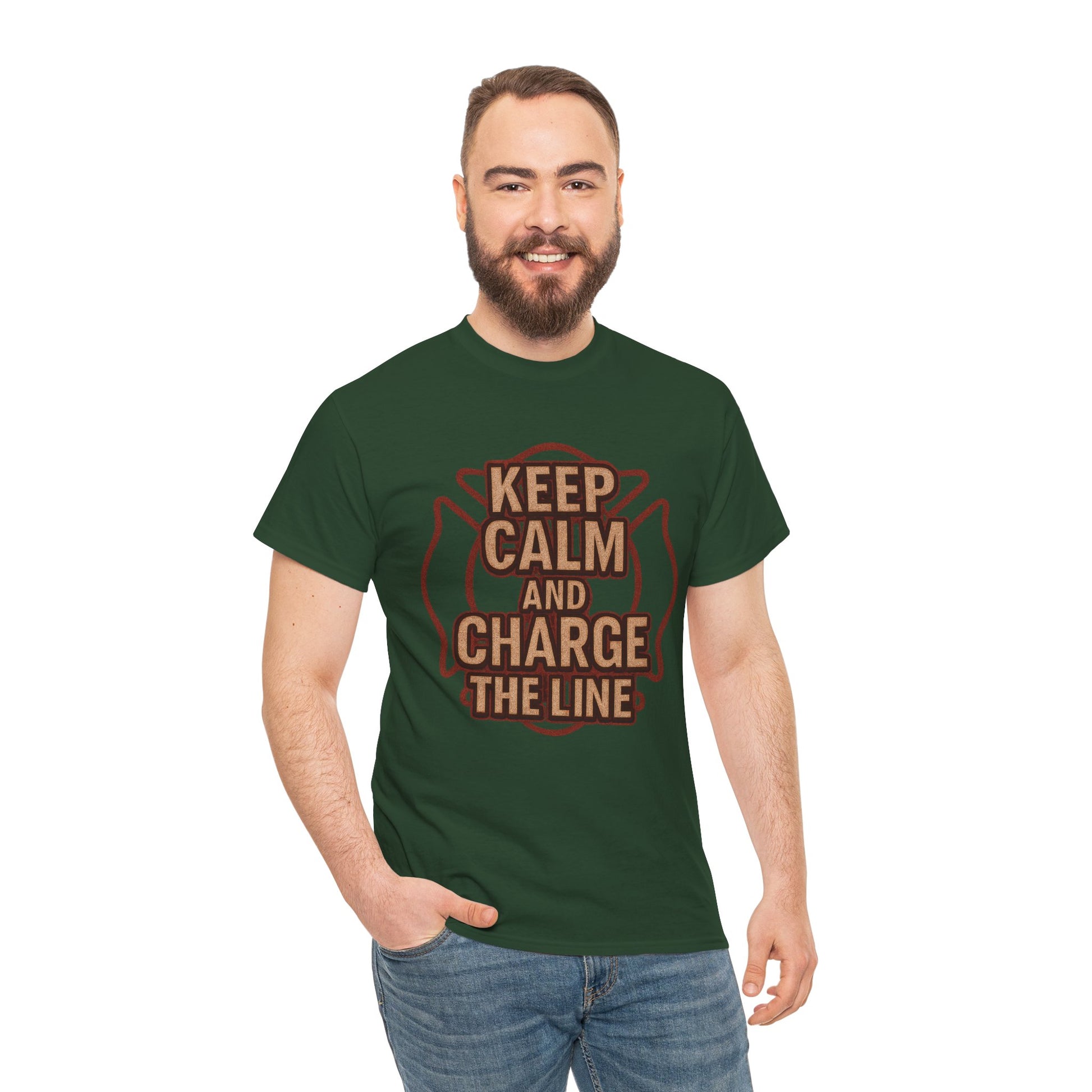 Keep Calm and Charge the Line Firefighter Shirt – Gildan 5000 Tee