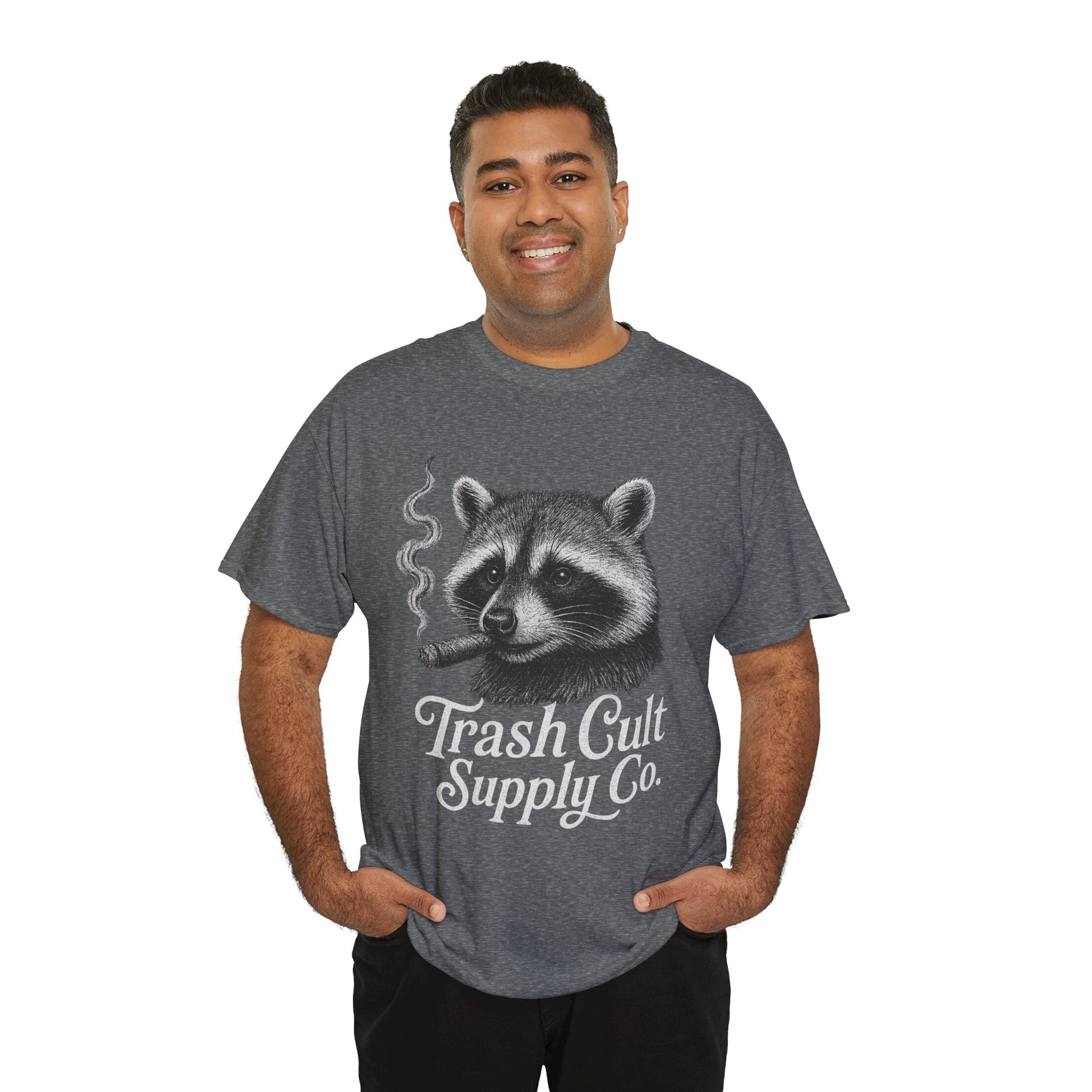 Monochrome Raccoon Cigar Shirt – Trash Cult Supply Co. | Gildan 5000 Tee