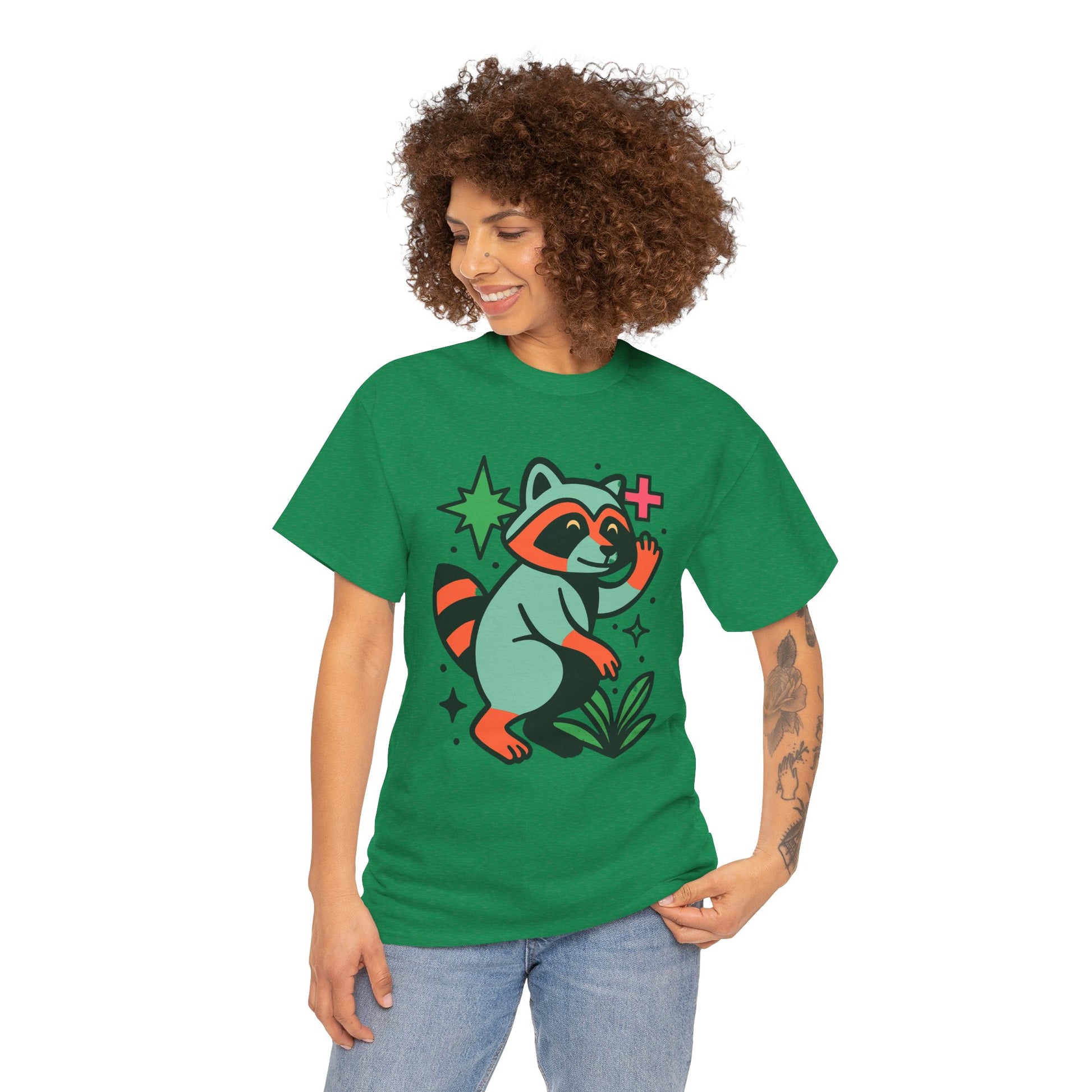Playful Raccoon Unisex Heavy Cotton Tee | Cute Animal Shirt for Nature Lovers, Graphic Tee, Gift for Kids, Casual Wear, Eco-Friendly