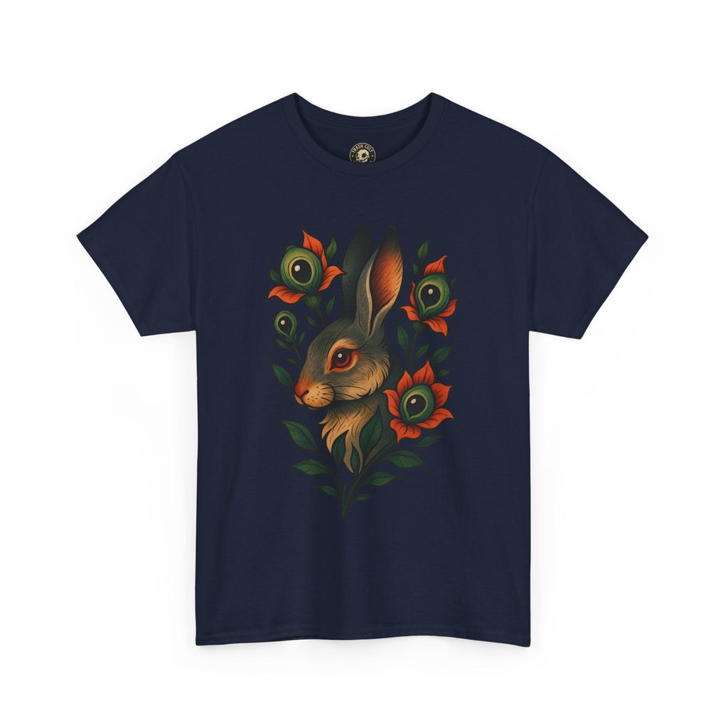 Whimsical Rabbit Floral Tee, Nature Lover Gift, Casual Wear, Eco-Friendly Fashion, Unique Graphic T-Shirt, Year-Round Style