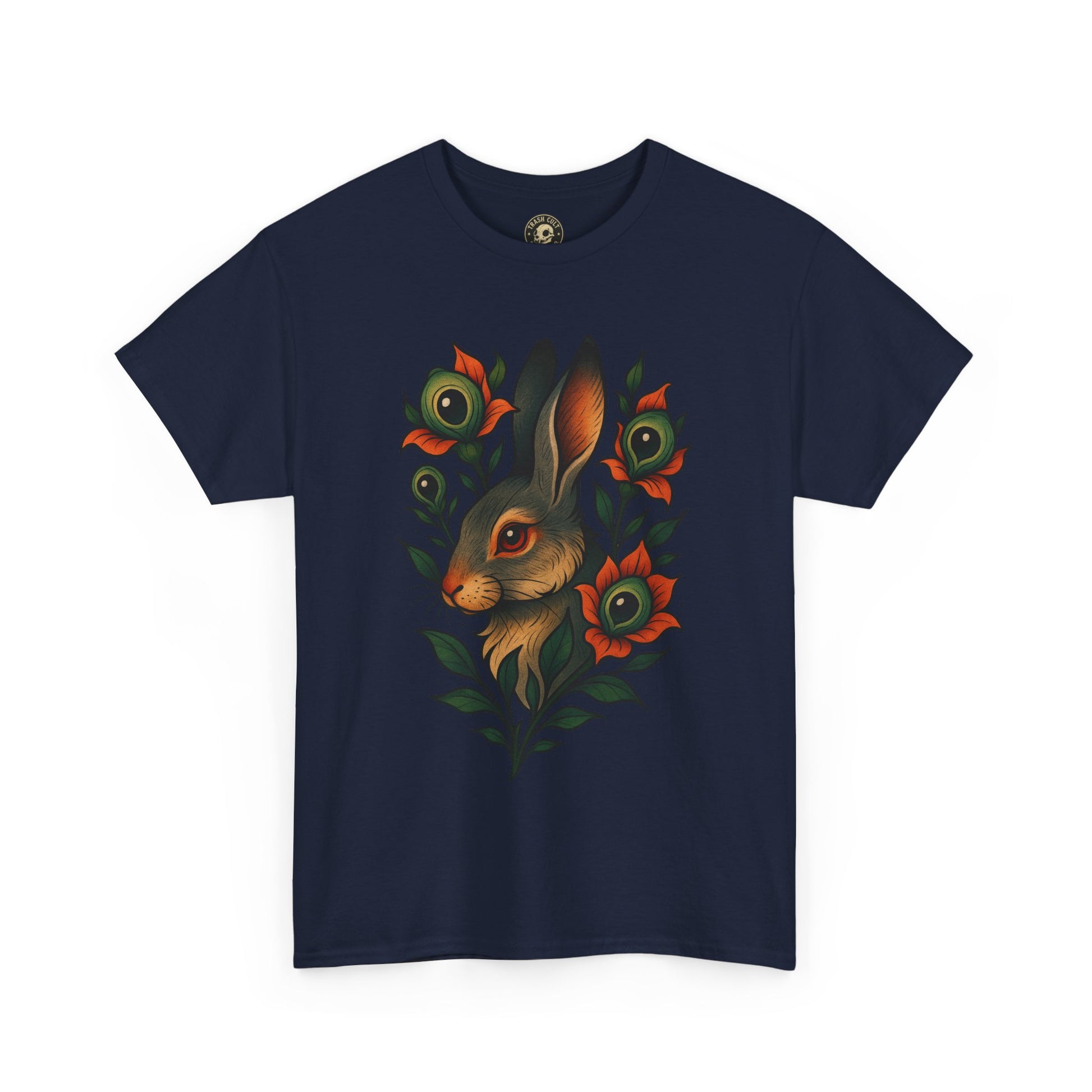 Whimsical Rabbit Floral Tee, Nature Lover Gift, Casual Wear, Eco-Friendly Fashion, Unique Graphic T-Shirt, Year-Round Style