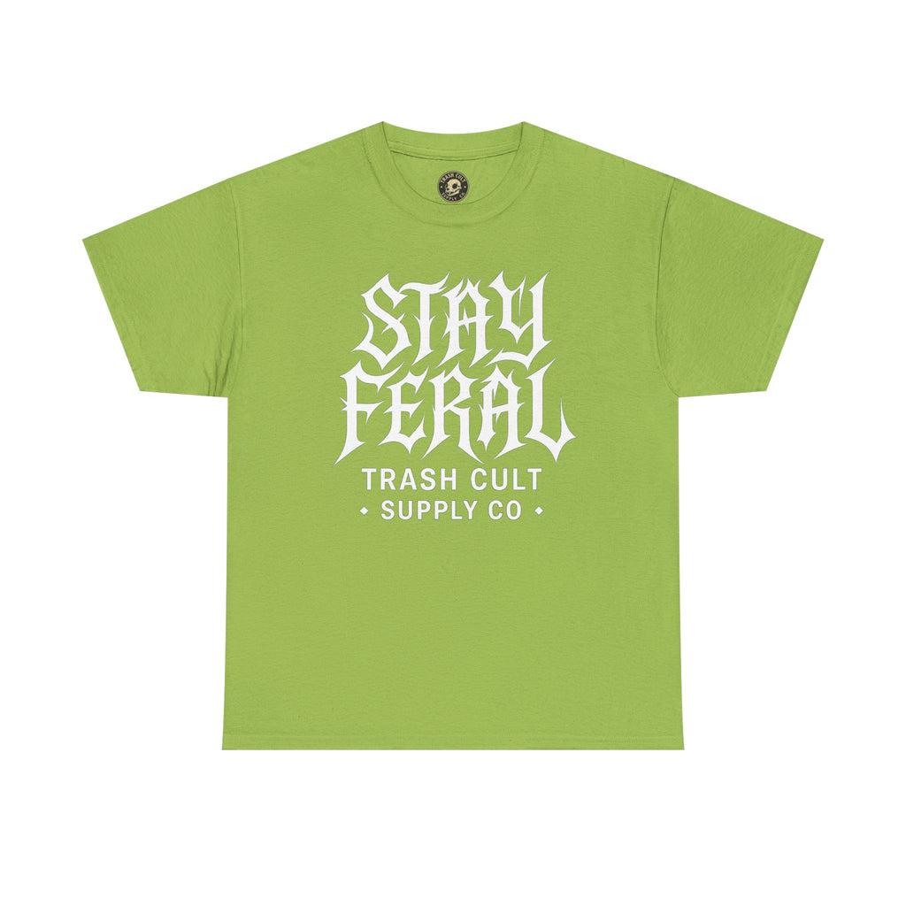 Unisex Heavy Cotton Tee - Stay Feral Graphic Tee, Streetwear Shirt, Gift for Wild Spirits, Eco-Friendly Casualwear, Summer Fashion