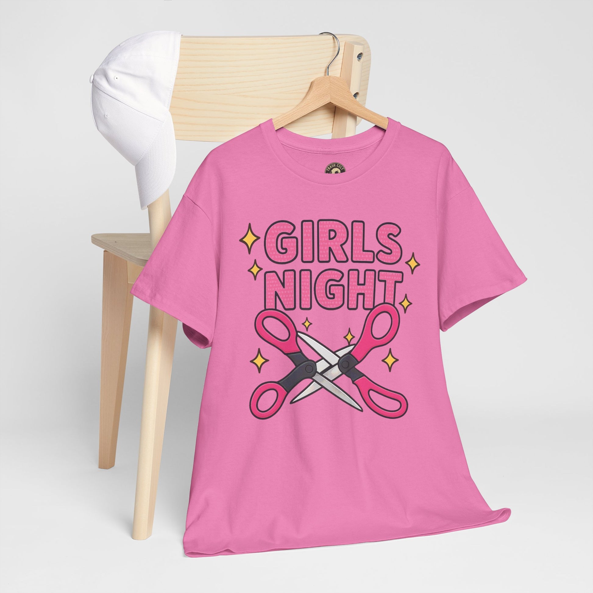 Funny Girls Night Shirt – Lesbian Humor Tee – Pink Scissors Graphic on Gildan 5000
