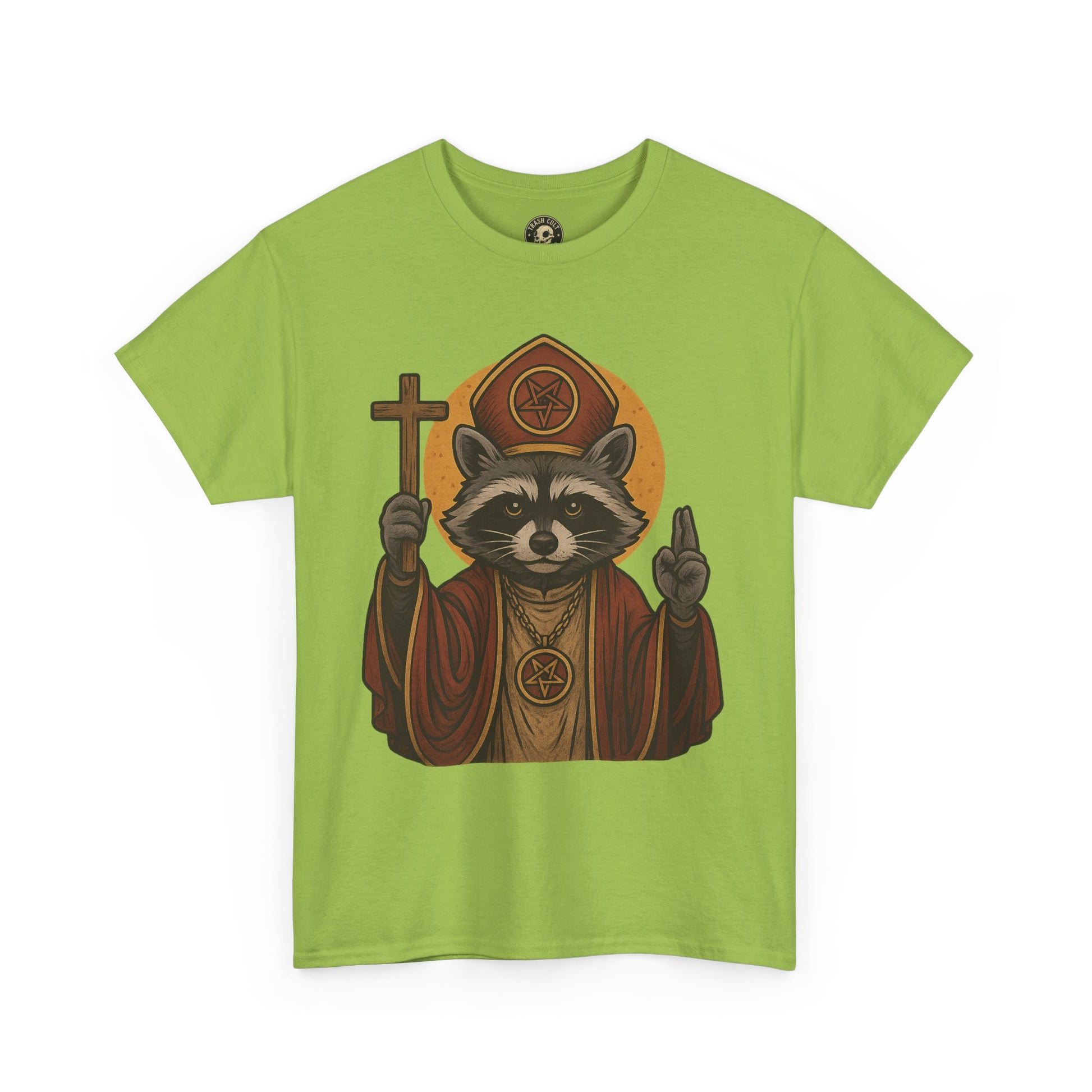 Holy Raccoon Pope Shirt – Funny Cult Priest Graphic Tee – Gildan 5000 Unisex