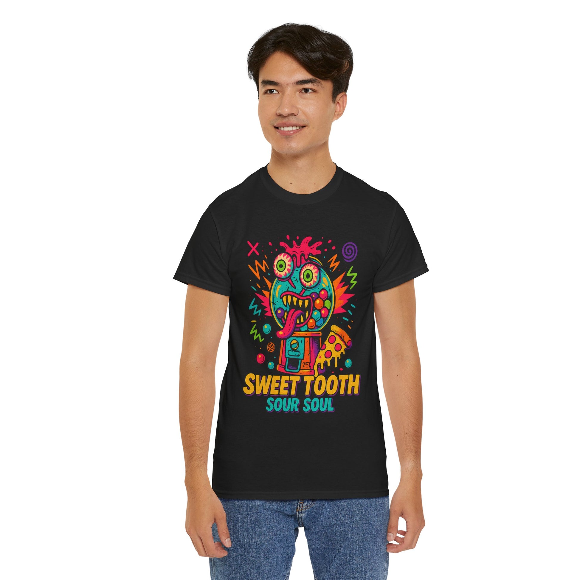 Sweet Tooth, Sour Soul – Neon Gumball Monster Graphic Tee | Gildan 5000 | Limited Edition Chaoswear