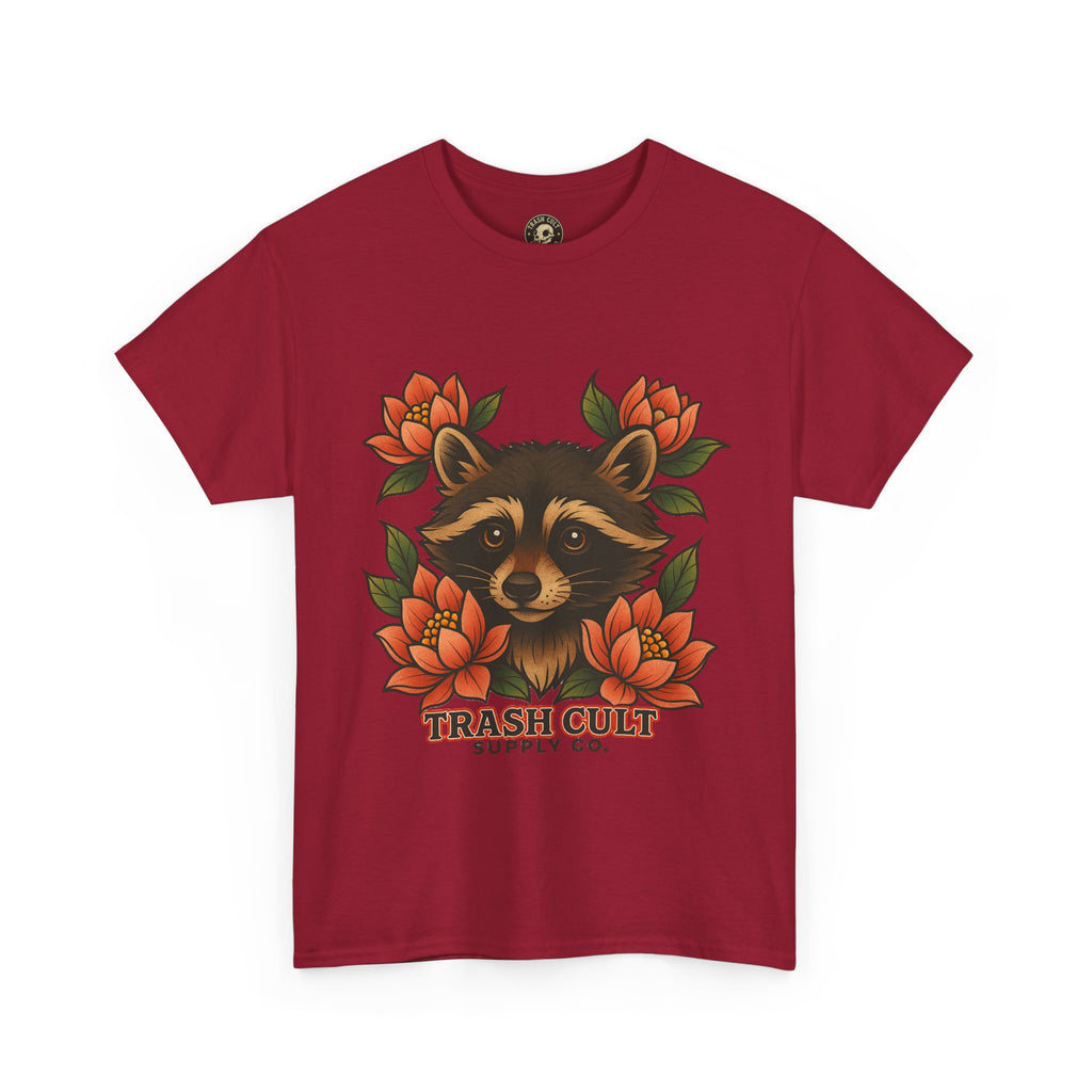 Neo-Traditional Raccoon & Lotus Tattoo Shirt – Trash Cult Supply Co. – Gildan 5000