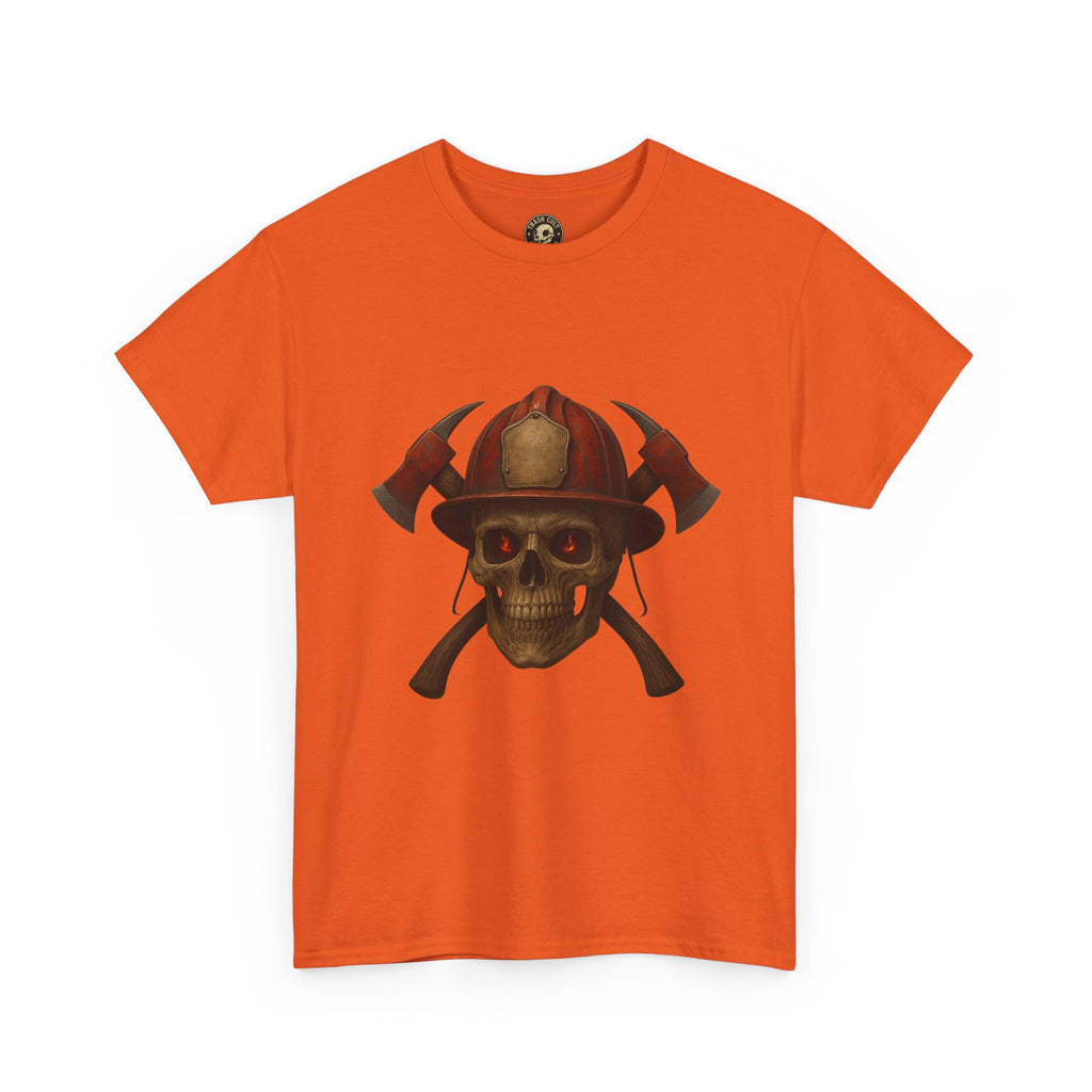 Skull Firefighter Tee, Unisex Heavy Cotton Shirt, Firefighter Gift, Halloween Costume T-Shirt, Unique Graphic Tee, Casual Wear