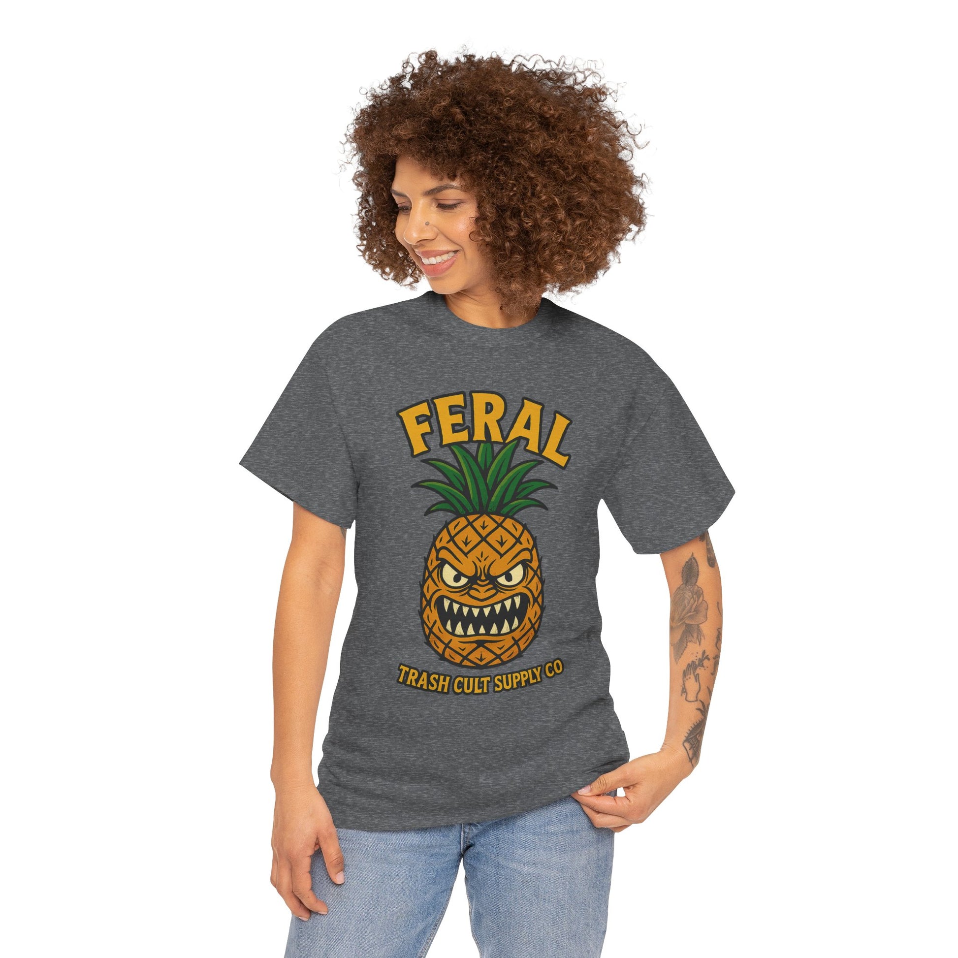 Feral Evil Pineapple Shirt – Aggressive Fruit Trashcore Tee – Gildan 5000 Unisex