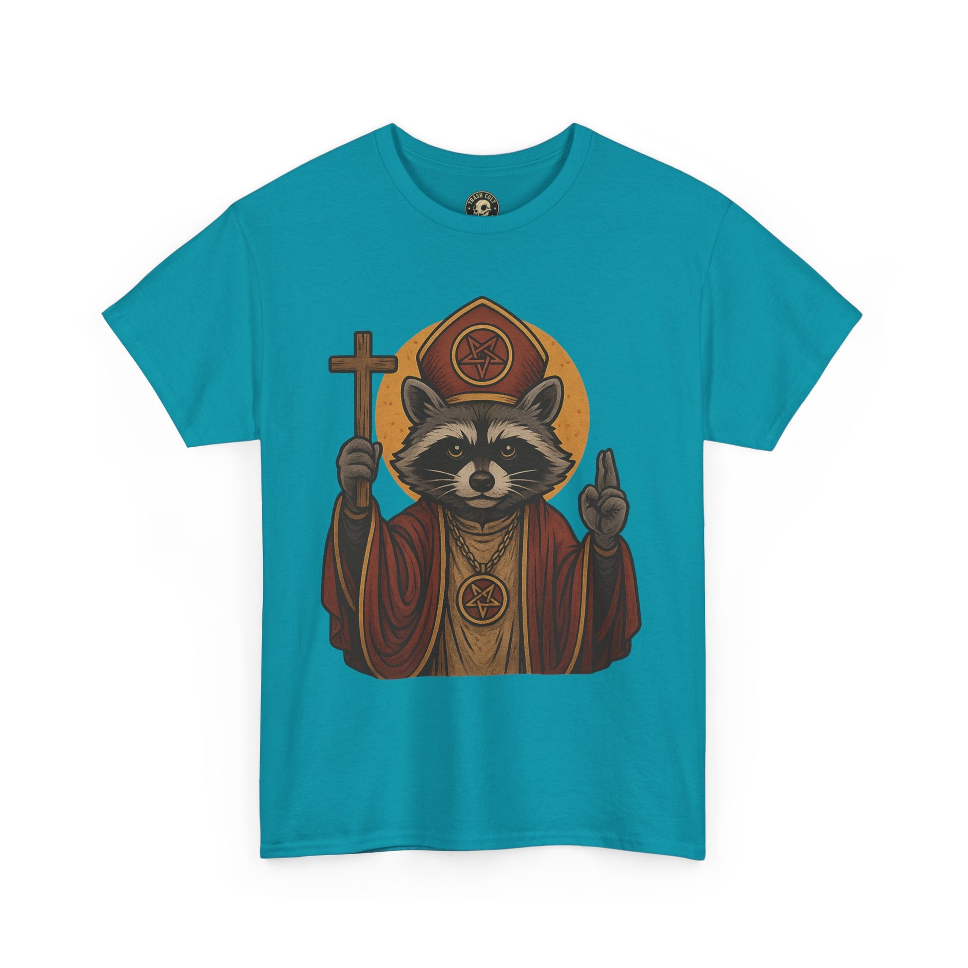Holy Raccoon Pope Shirt – Funny Cult Priest Graphic Tee – Gildan 5000 Unisex