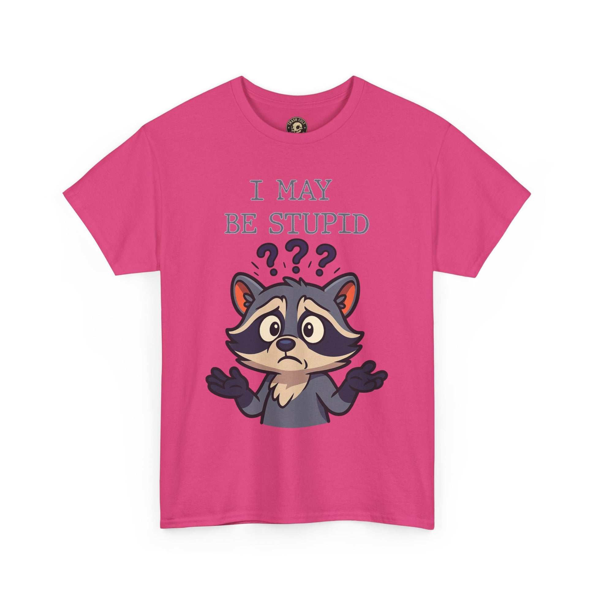 Funny Raccoon Shirt – "I May Be Stupid" Meme Tee – Cartoon Animal Humor T-Shirt – Gildan 5000