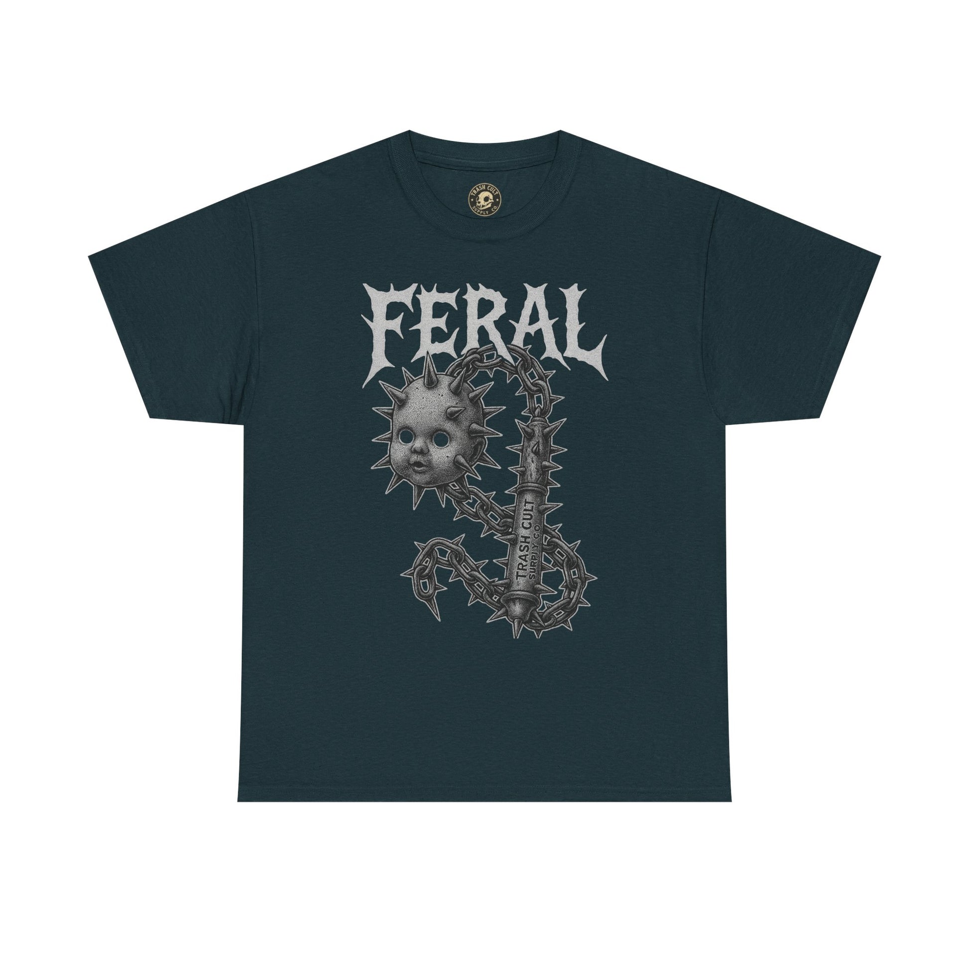 FERAL Spiked Doll Flail Tee – Halftone Gothic Weapon Shirt | Trash Cult Supply Co. | Gildan 5000