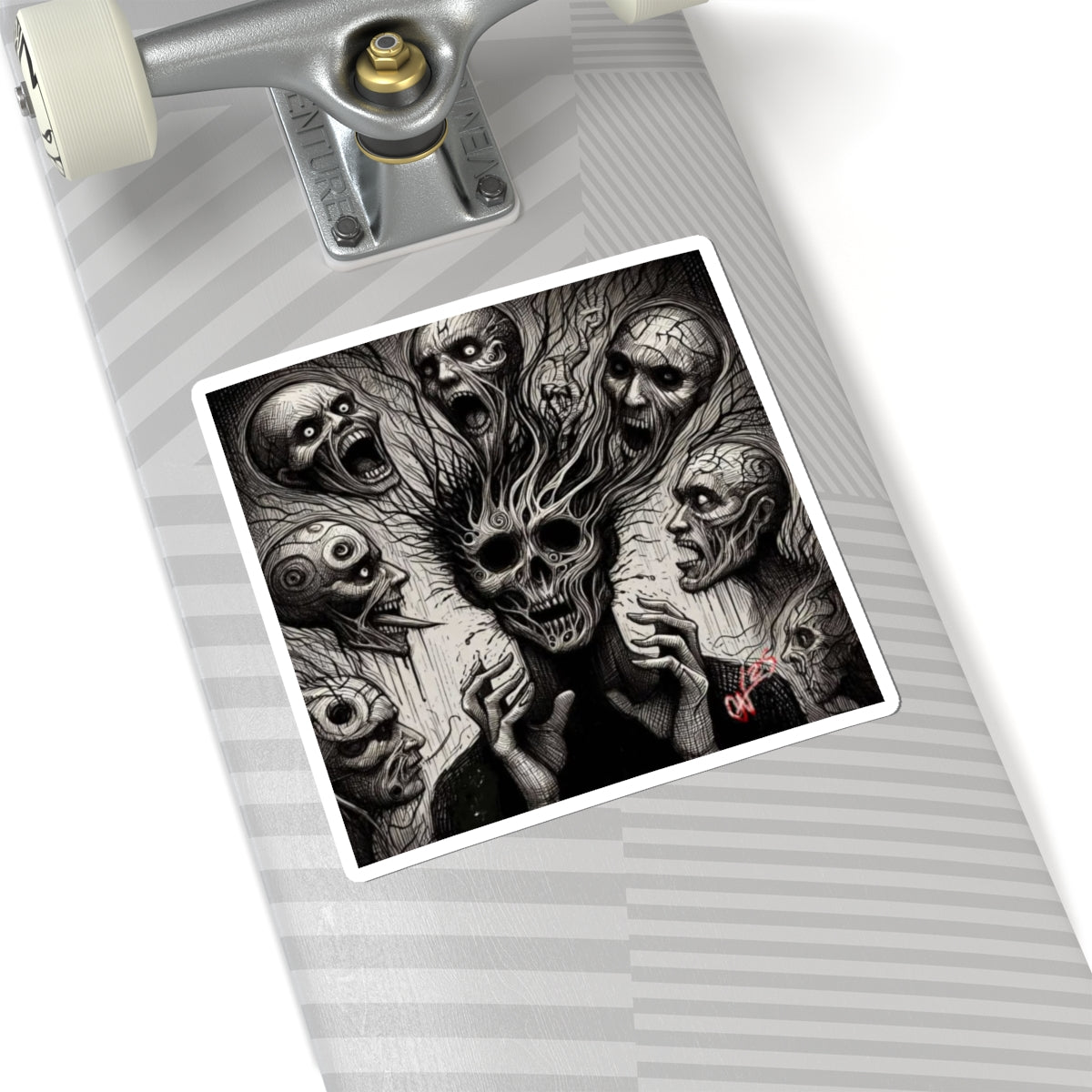 Xian Allen x Trash Cult Sticker – “Voices in the Void” | Screaming Skull Horror Kiss Cut Decal