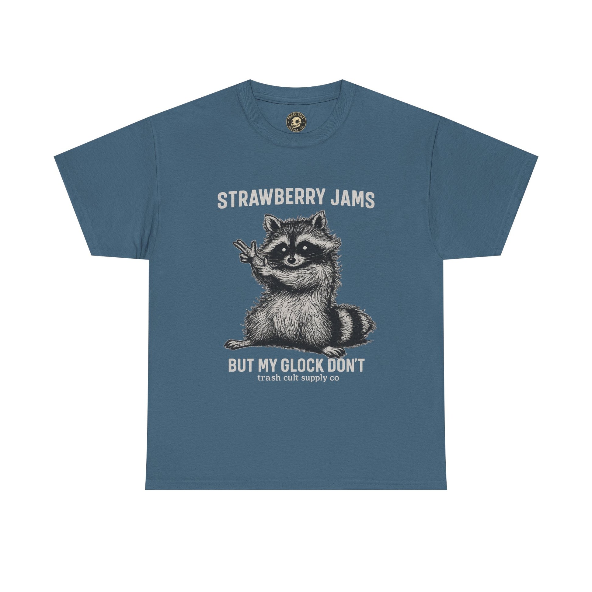 Strawberry Jams But My Glock Don’t Raccoon Shirt – Trash Cult Supply Co. Gildan 5000 Tee