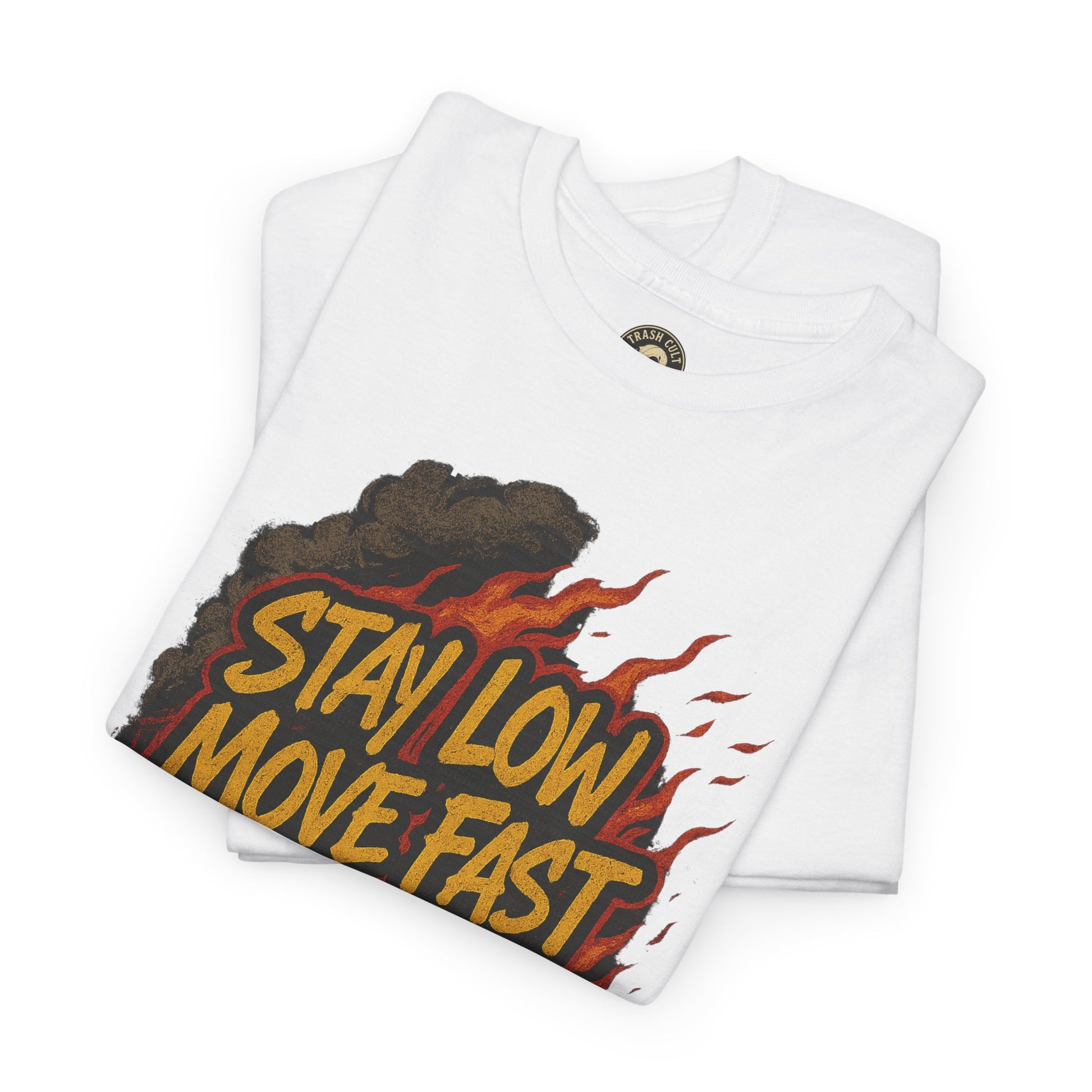 Stay Low Move Fast Never Quit Shirt – Firefighter Gildan 5000 Tee