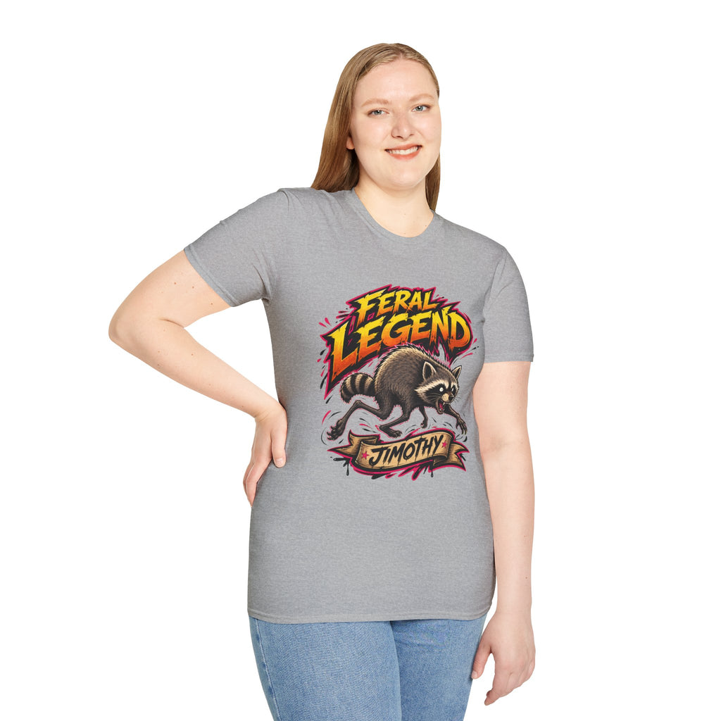 Feral Legend Raccoon Jimothy T-Shirt — Bold Graphic Tee
