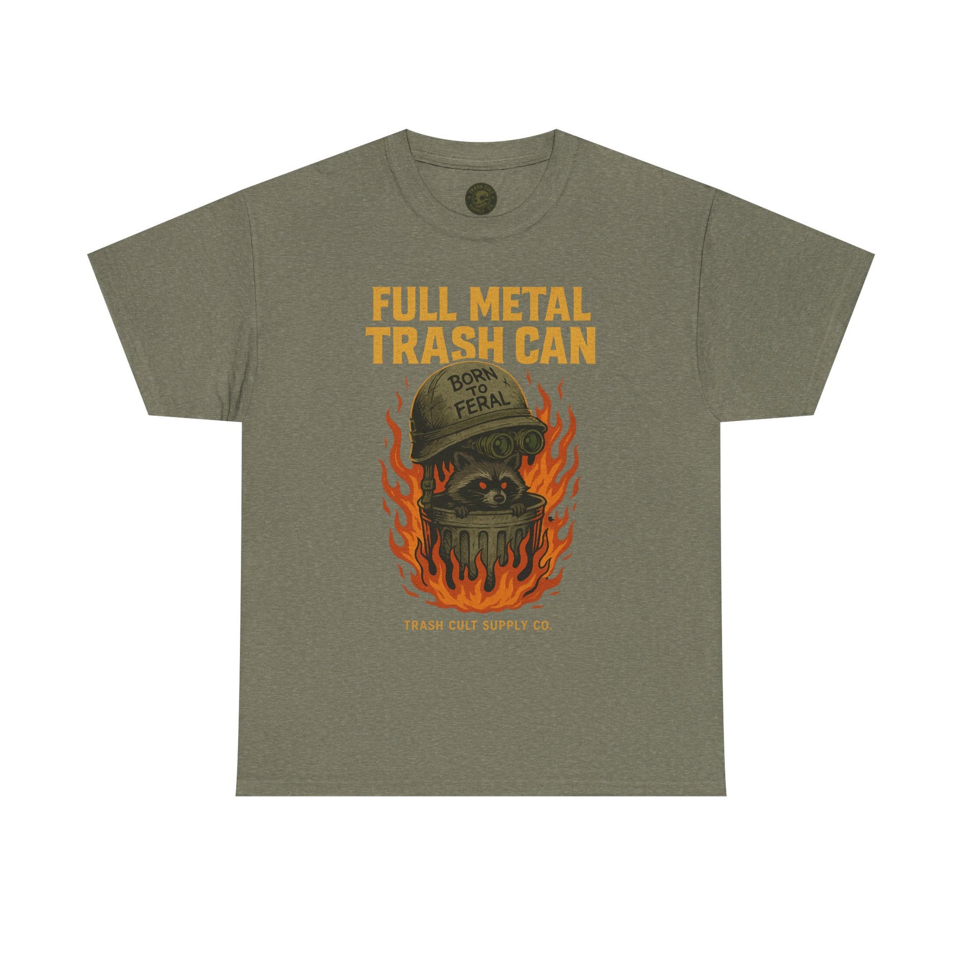 Full Metal Trash Can T-Shirt – Born to Feral Raccoon Graphic | Trash Cult Supply Co. | Gildan 5000 Tee