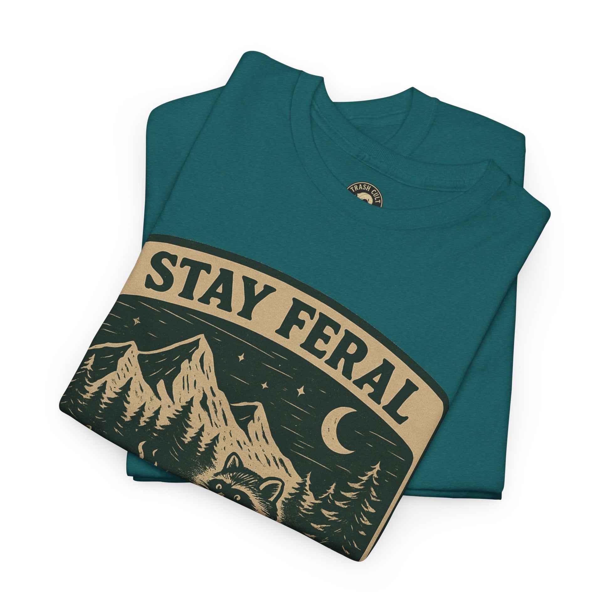 Stay Feral National Forest Shirt – Vintage Raccoon Camping Tee – Trash Cult Supply Co – Gildan 5000