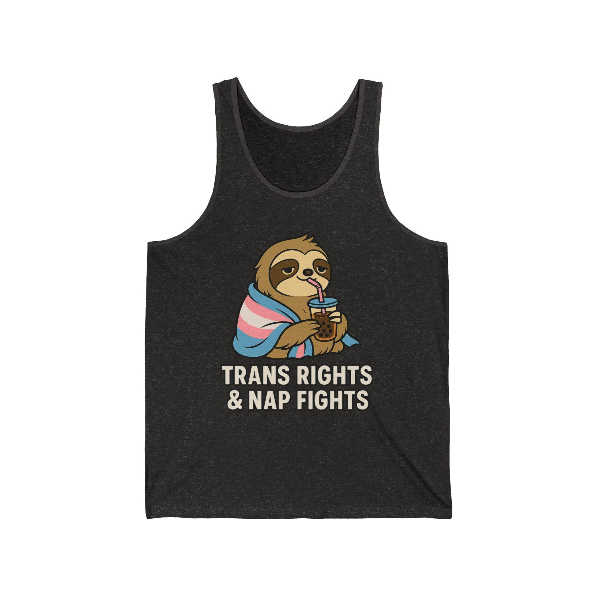 Trans Rights & Nap Fights – Cute Sloth Unisex Jersey Tank Top | LGBTQIA+ Pride Shirt