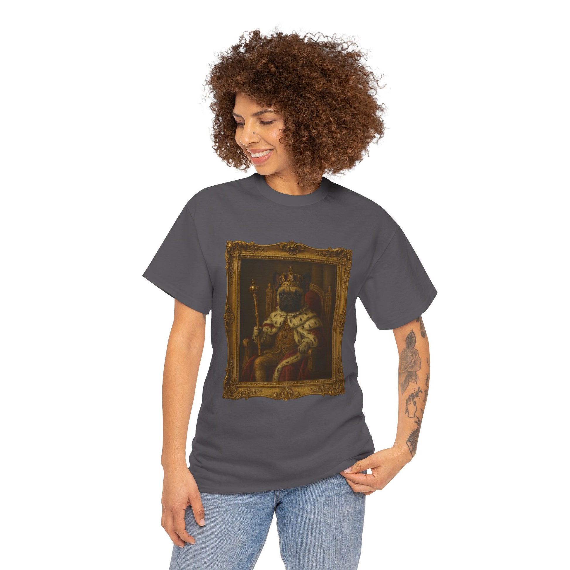 French Bulldog King Baroque Portrait Shirt – Funny Royal Dog Tee – Gildan 5000 Unisex Heavy Cotton