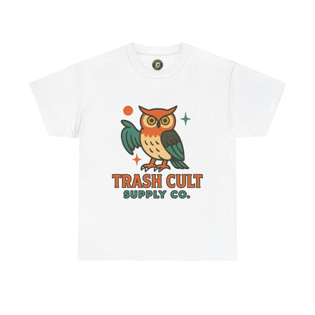 Vintage Owl Graphic Tee, Unisex Heavy Cotton Tee, Trash Cult Shirt, Nature Lover Gift, Eco-Friendly Apparel