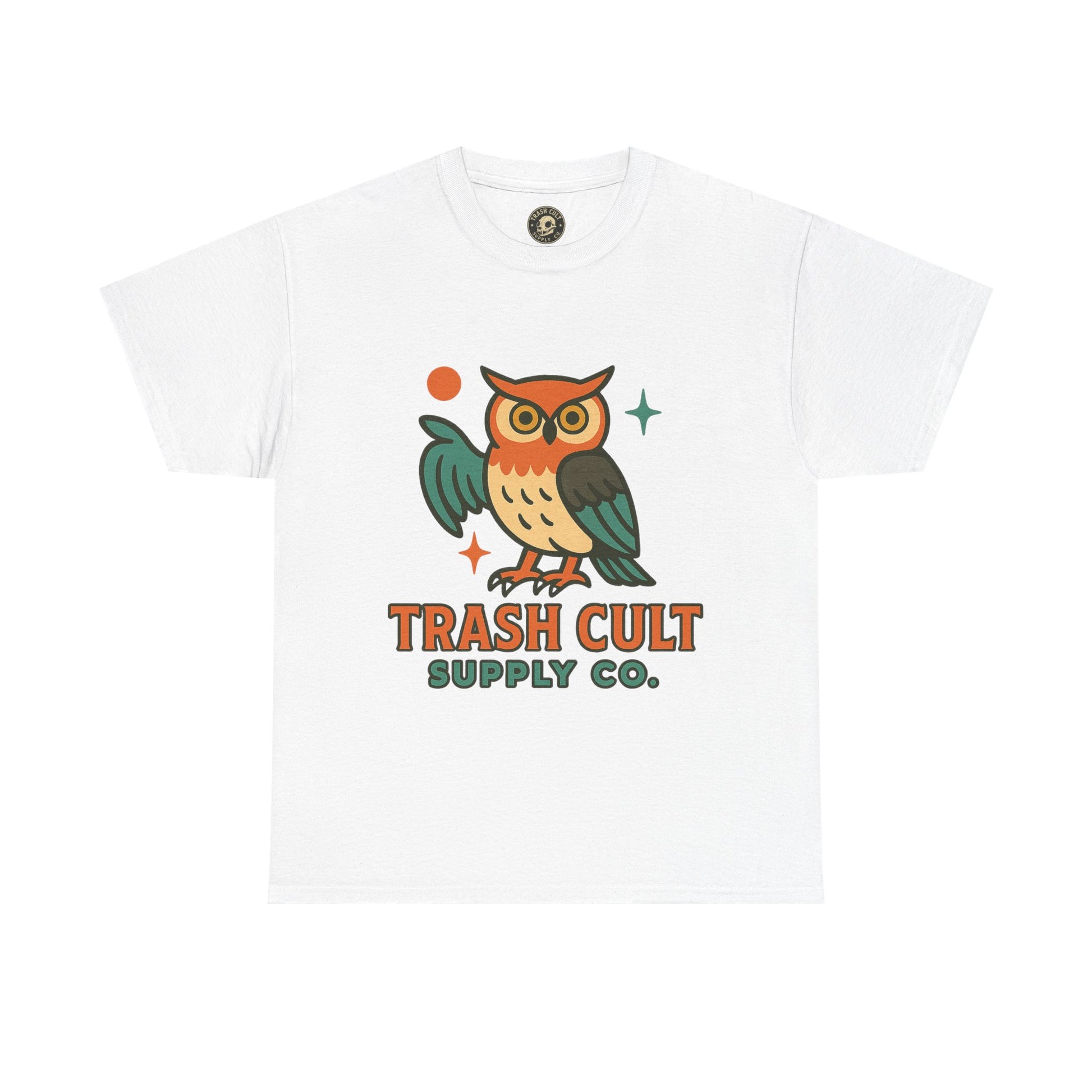 Vintage Owl Graphic Tee, Unisex Heavy Cotton Tee, Trash Cult Shirt, Nature Lover Gift, Eco-Friendly Apparel