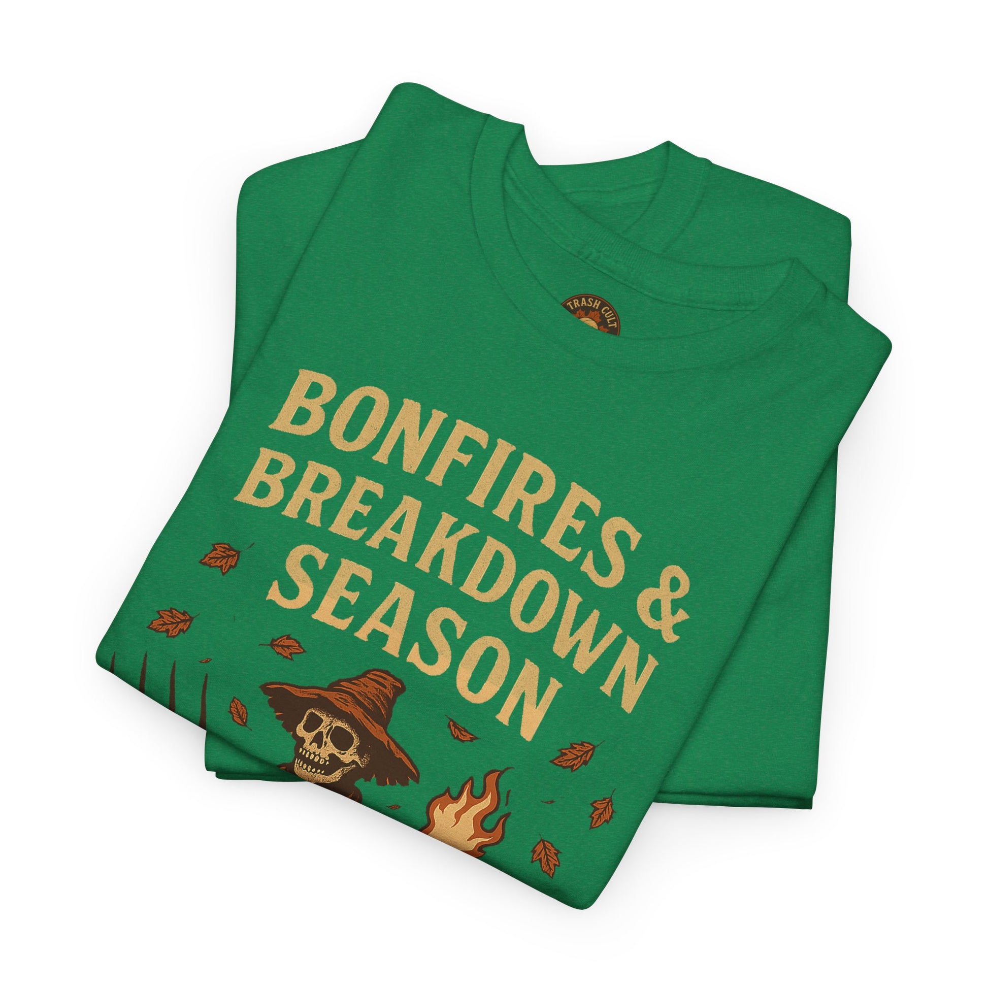 Bonfires & Breakdown Season Shirt – Skeleton Couch Chaos Tee – Fall of Humanity Collection – Trash Cult Supply Co.
