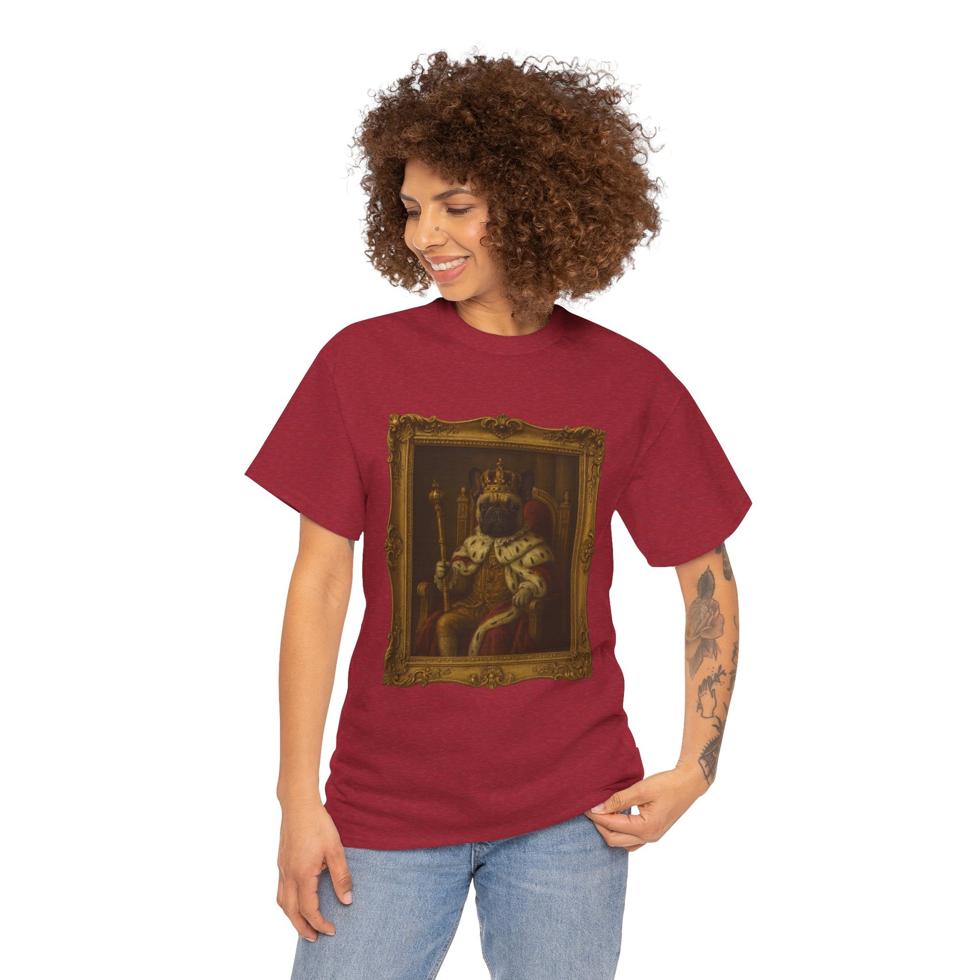 French Bulldog King Baroque Portrait Shirt – Funny Royal Dog Tee – Gildan 5000 Unisex Heavy Cotton