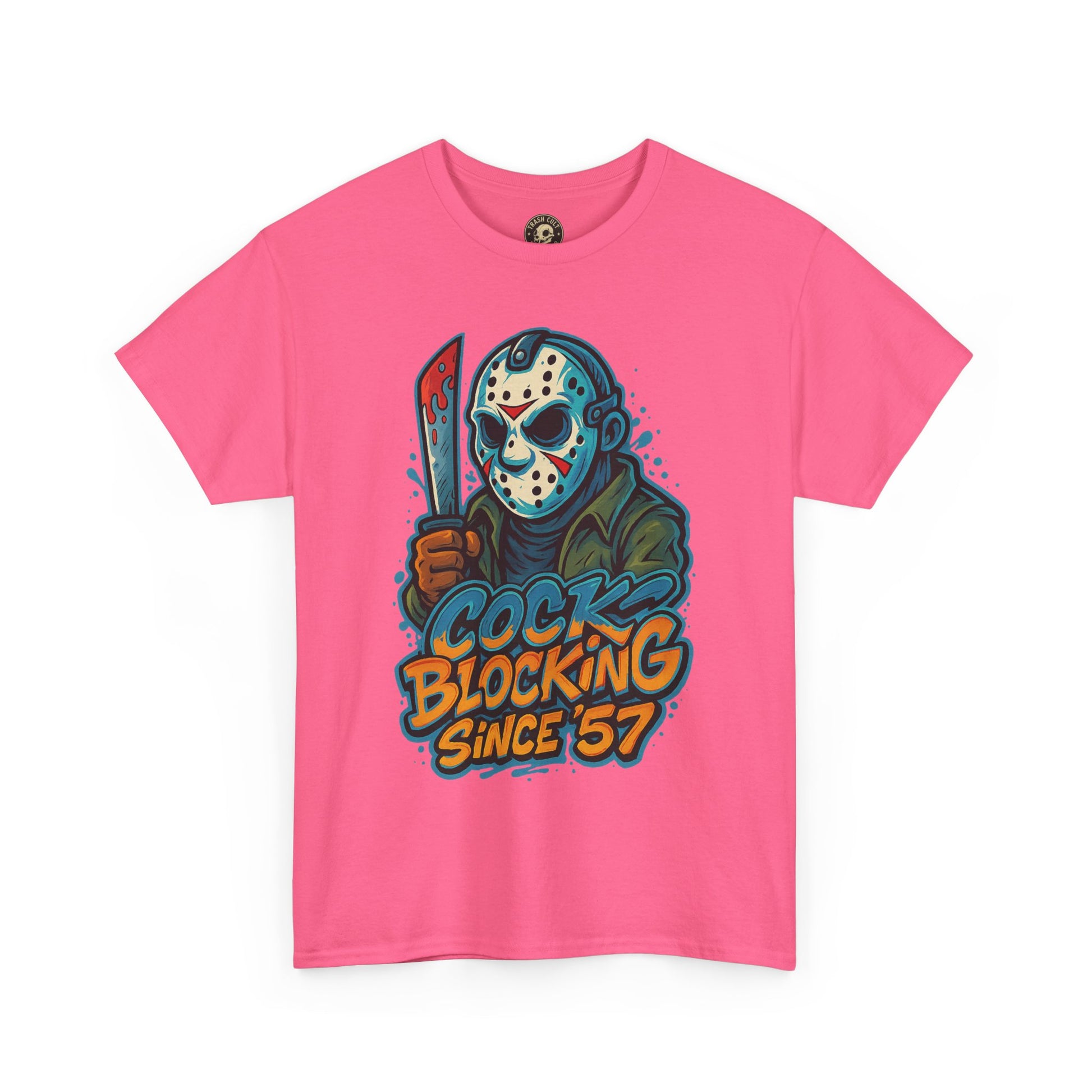Jason Voorhees “Cock Blocking Since ’57” Funny Horror T-Shirt – Gildan 5000 | Slasher Meme Graphic Tee