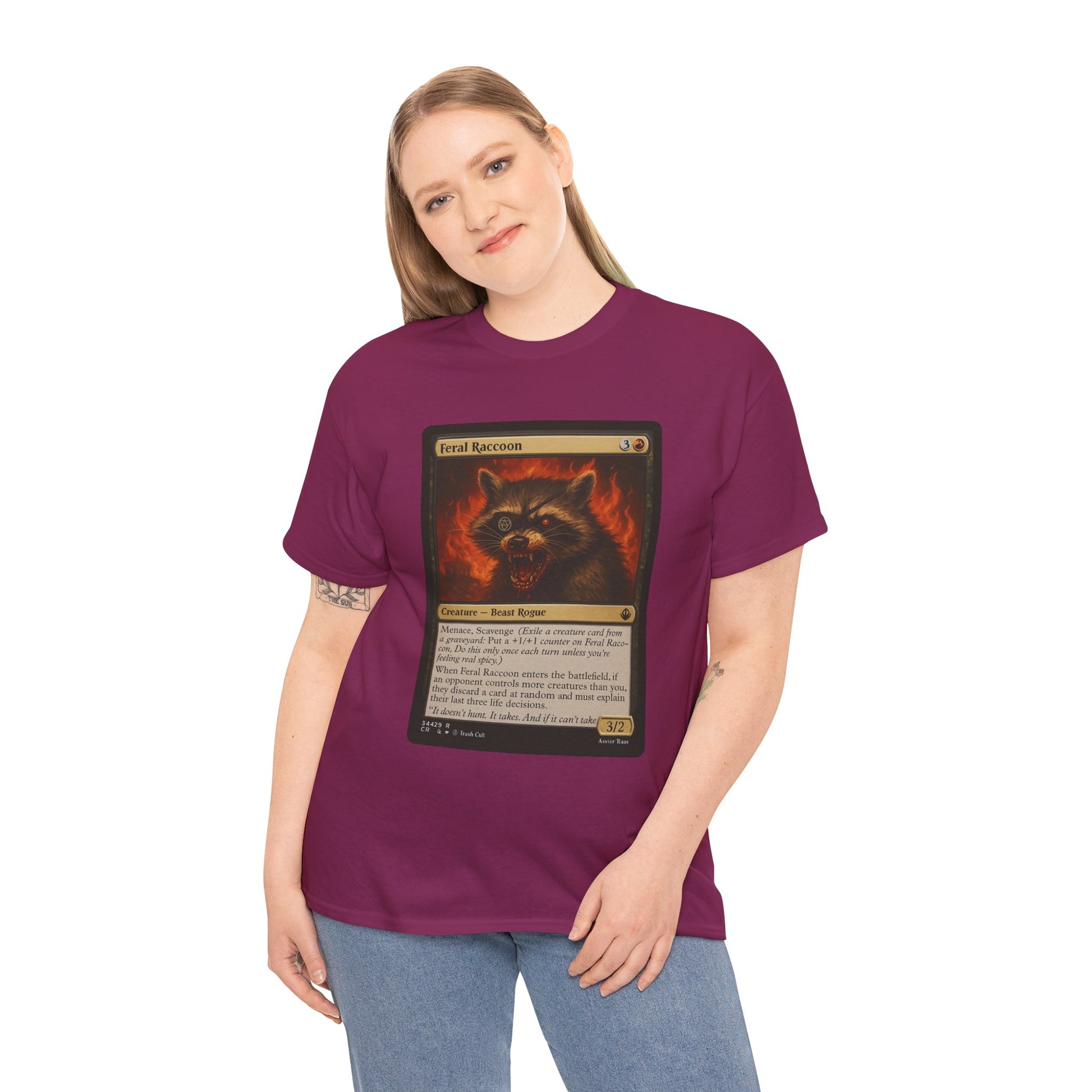 Feral Raccoon Magic Card Shirt – MTG-Inspired Beast Rogue Tee, Trash Cult Creature Card, Gildan 5000 Unisex T-Shirt
