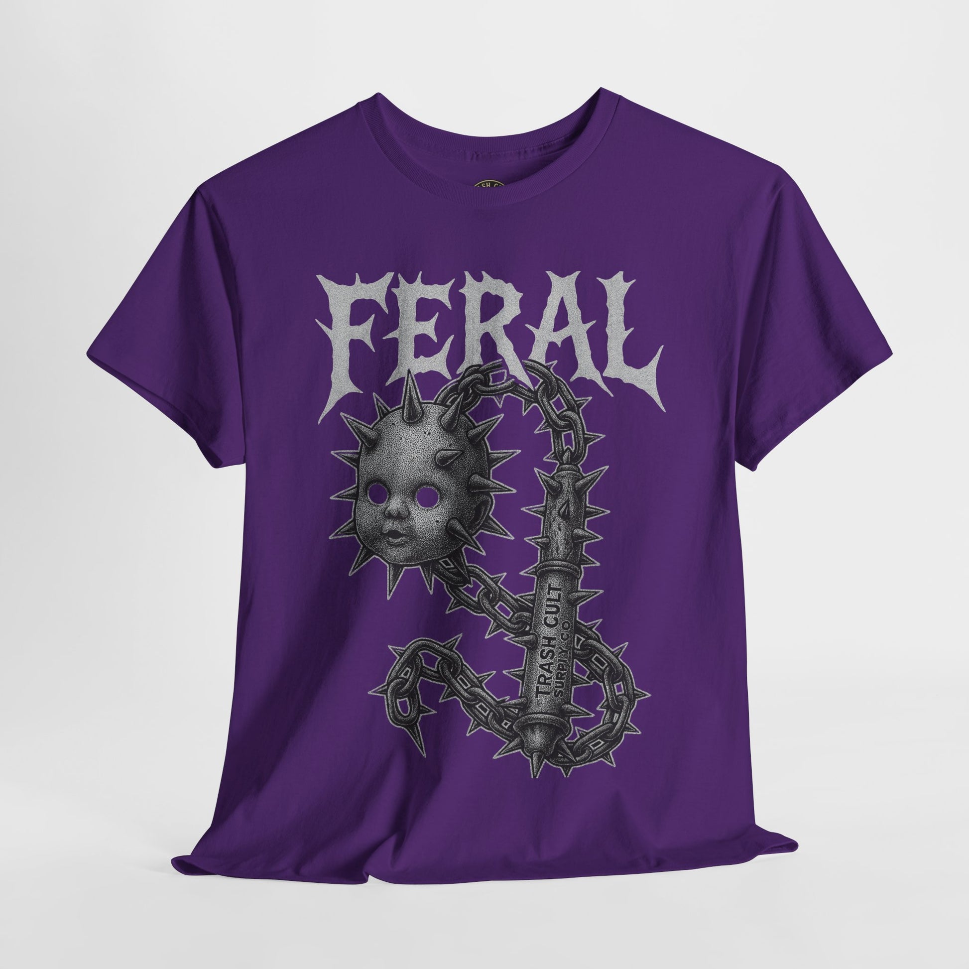 FERAL Spiked Doll Flail Tee – Halftone Gothic Weapon Shirt | Trash Cult Supply Co. | Gildan 5000