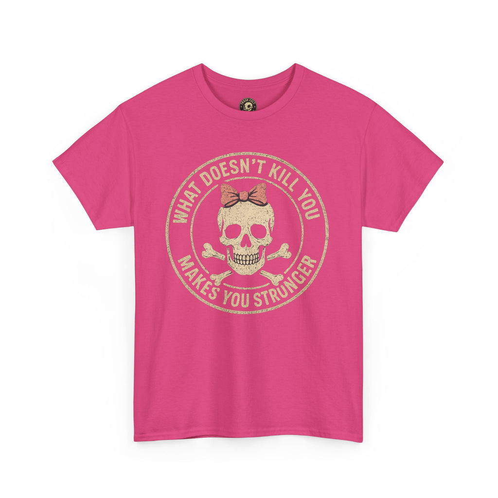 “What Doesn’t Kill You Makes You Stronger” Skull & Bow T-Shirt – Vintage Grunge Graphic | Gildan 5000